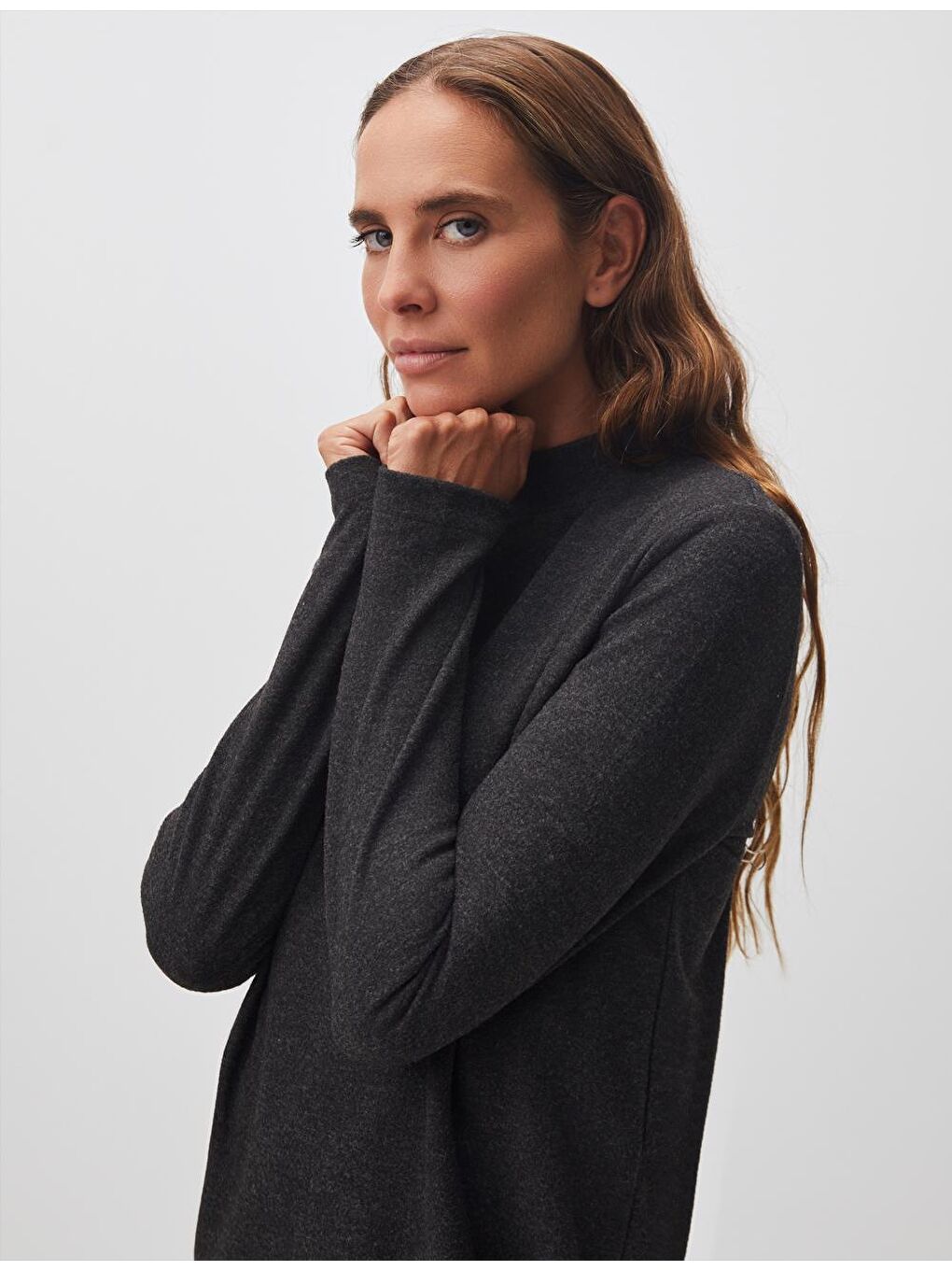 Antrasit Balıkçı Yaka Uzun Kollu Detaylı Elbise-1