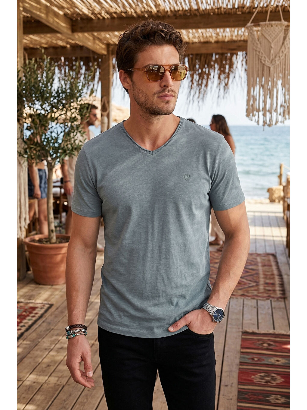 Mavi Pamuklu Slim Fit V Yaka T Shirt 5902719