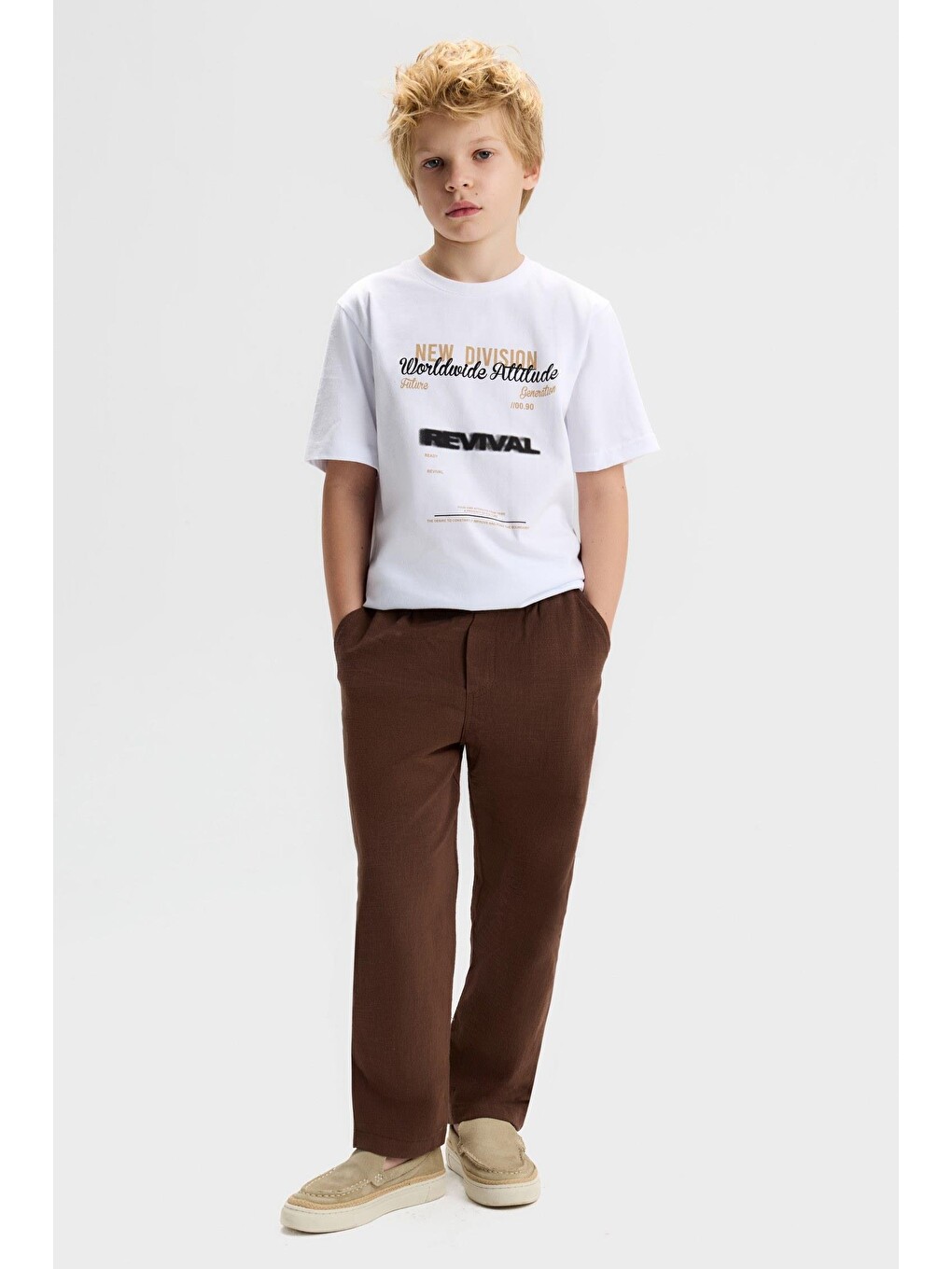 Karışık Erkek Çocuk Pamuklu Kahverengi Ceket Pantolon Ve T-Shirt 3'Lü Takım-1