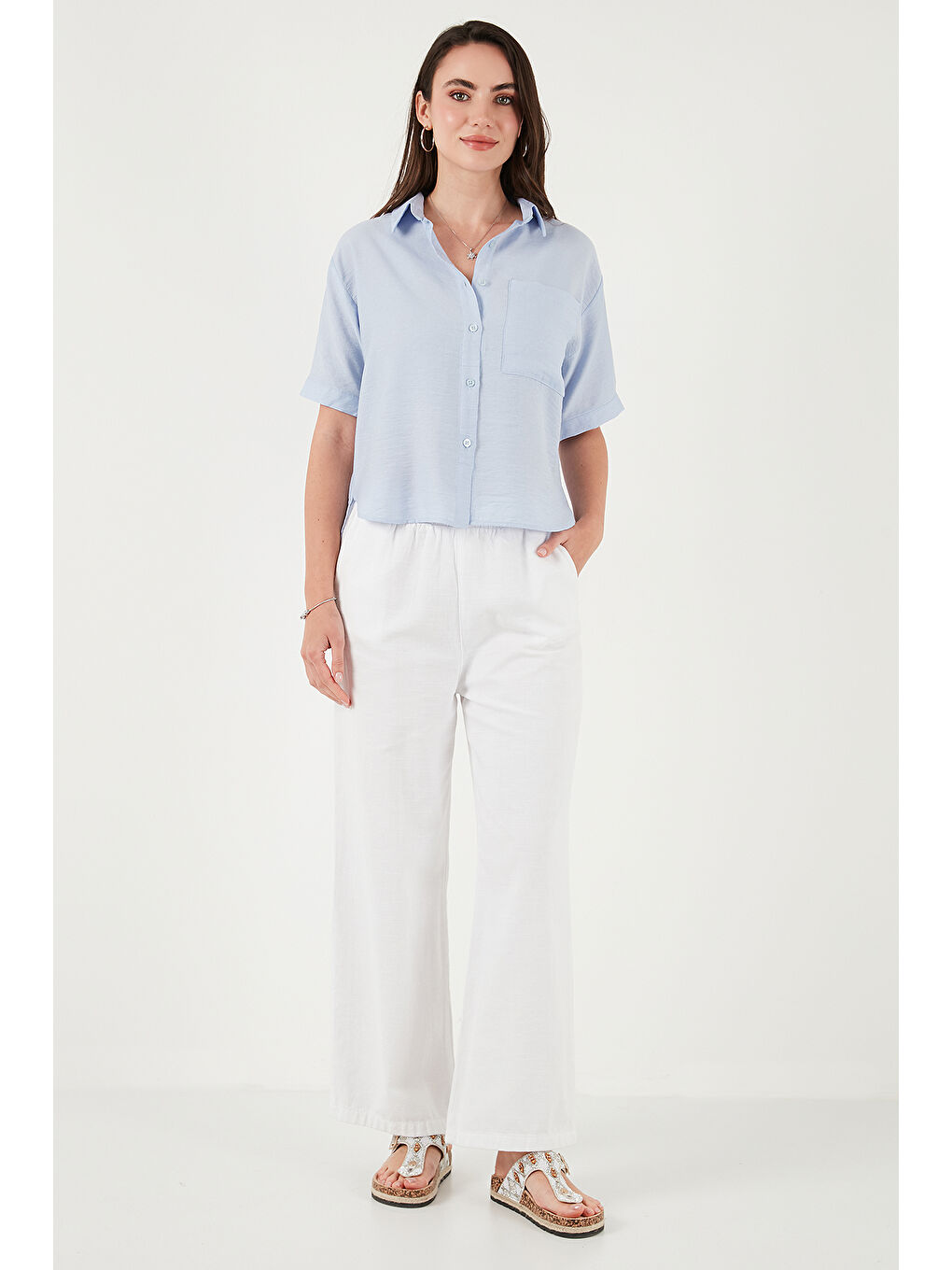 Mavi Regular Fit Göğüs Cepli Kısa Kollu Kadın Gömlek 6779324-2