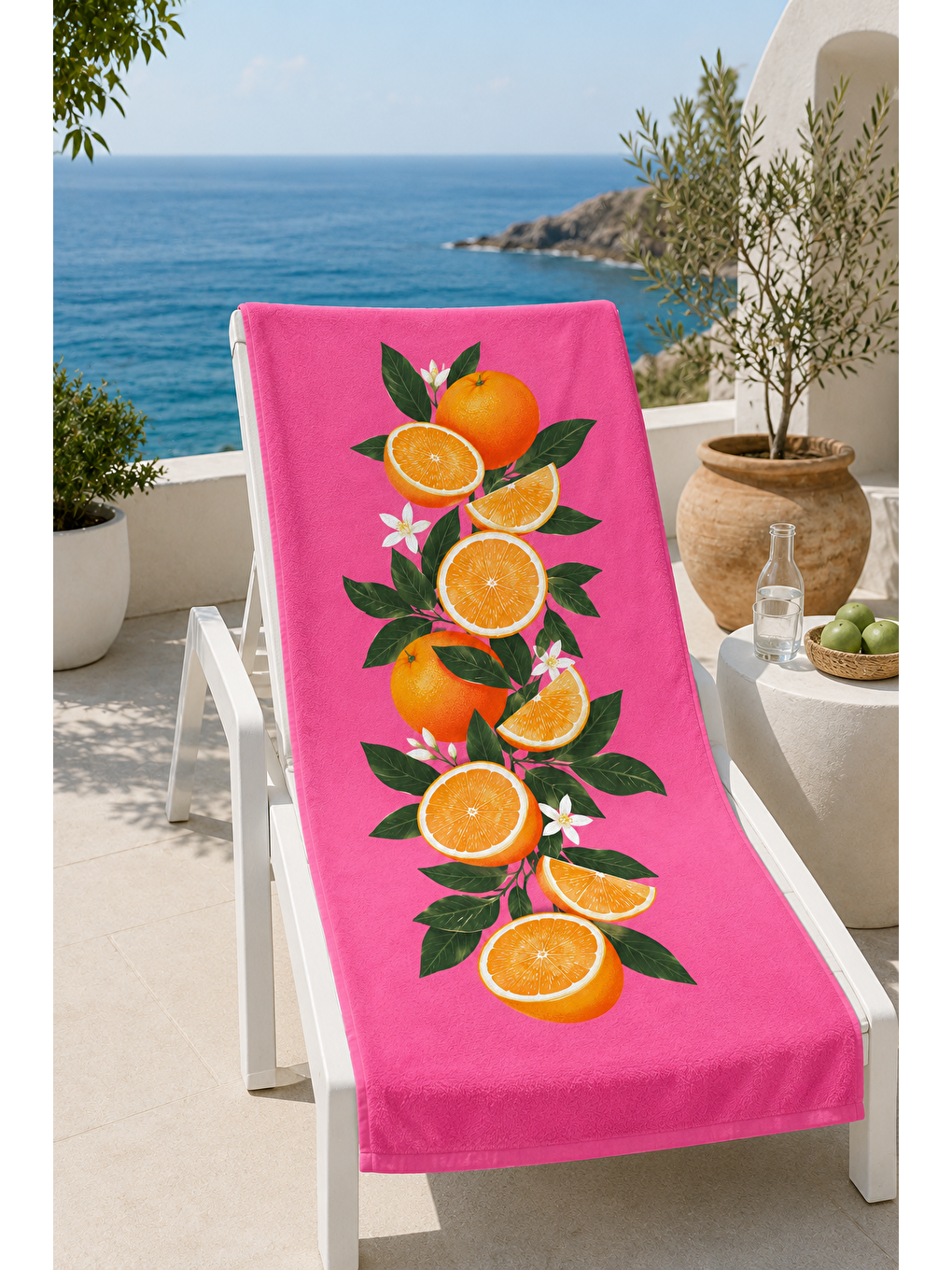 Kahverengi Pembe Portakal Dilim Desenli 70x150 Plaj Havlusu-5