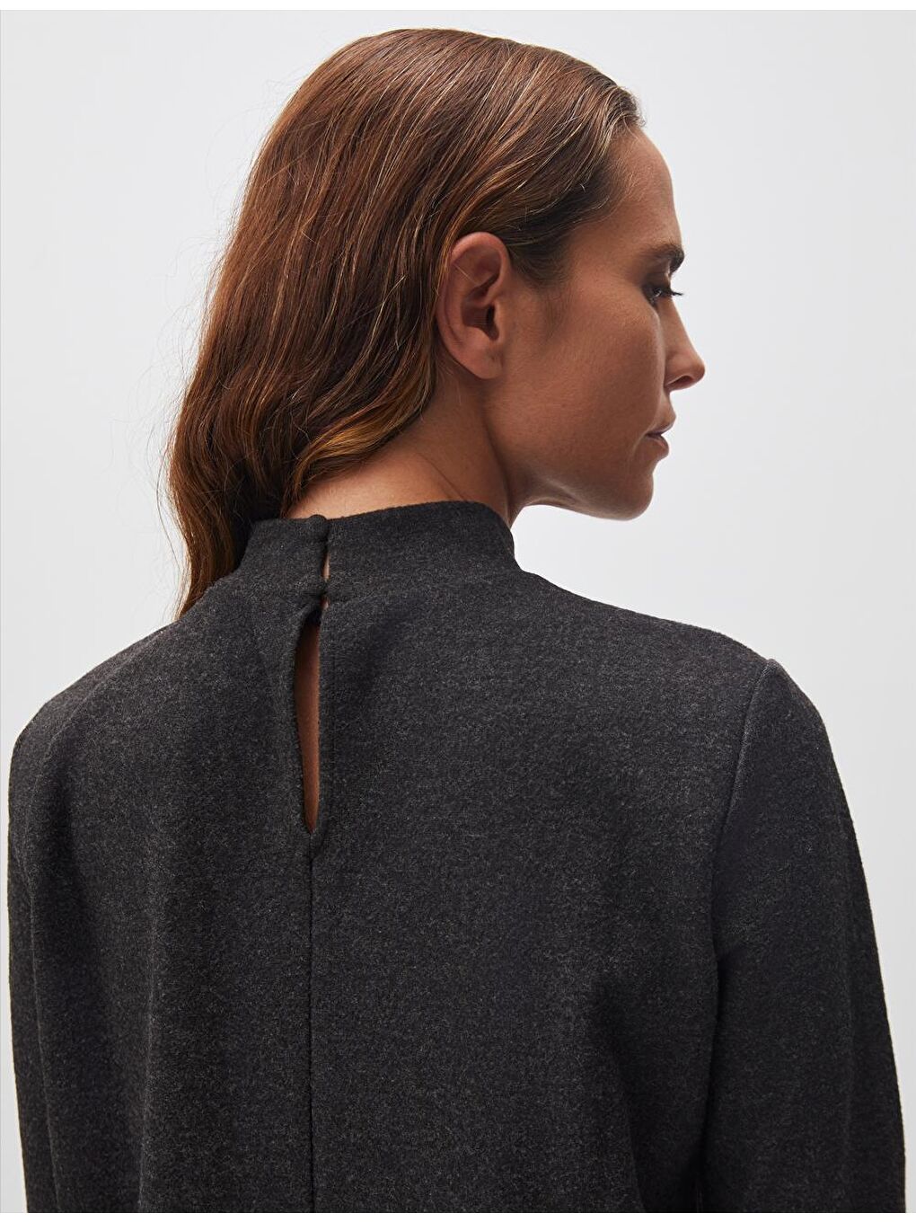 Antrasit Balıkçı Yaka Uzun Kollu Detaylı Elbise-4