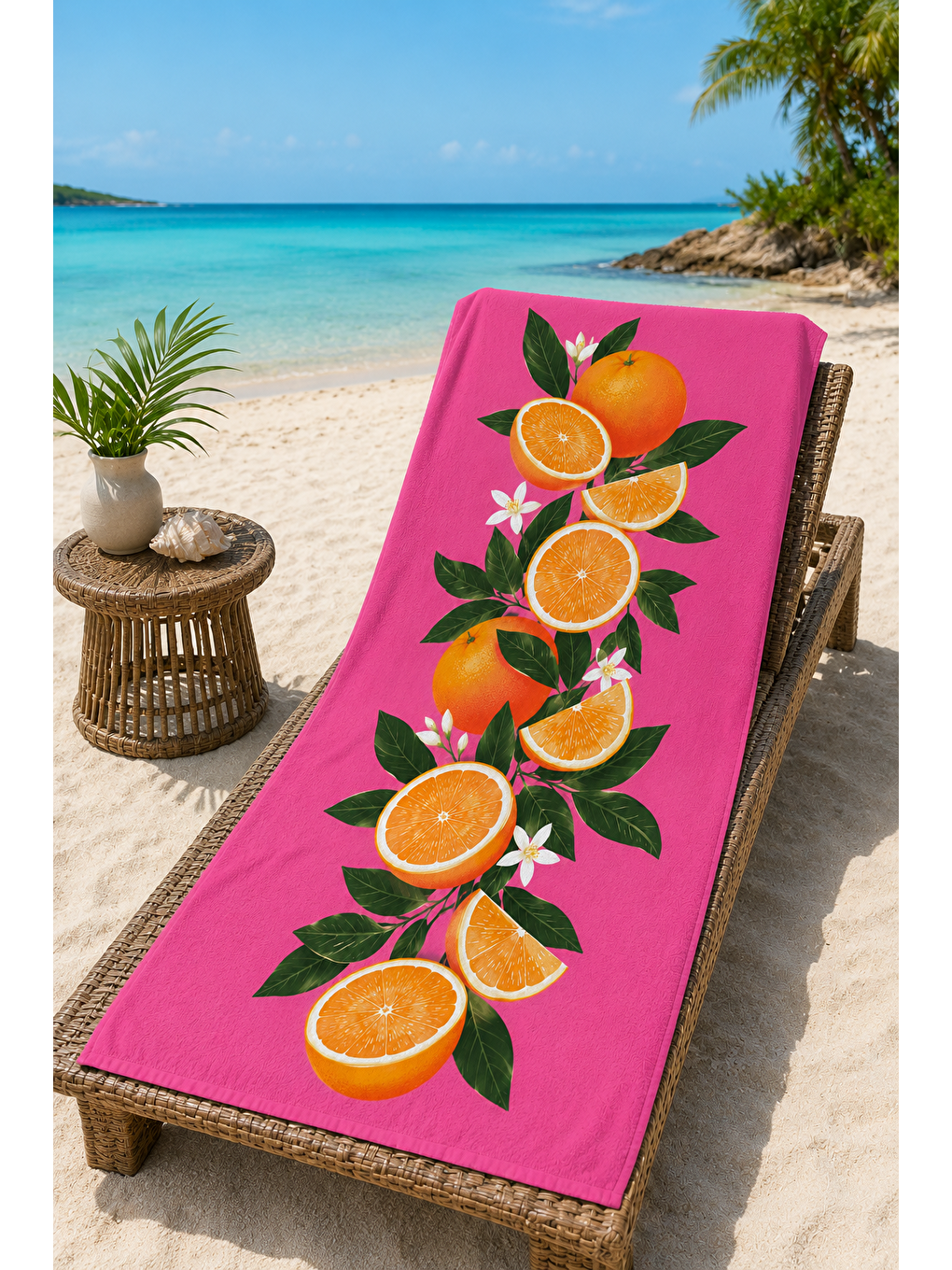 Kahverengi Pembe Portakal Dilim Desenli 70x150 Plaj Havlusu-6