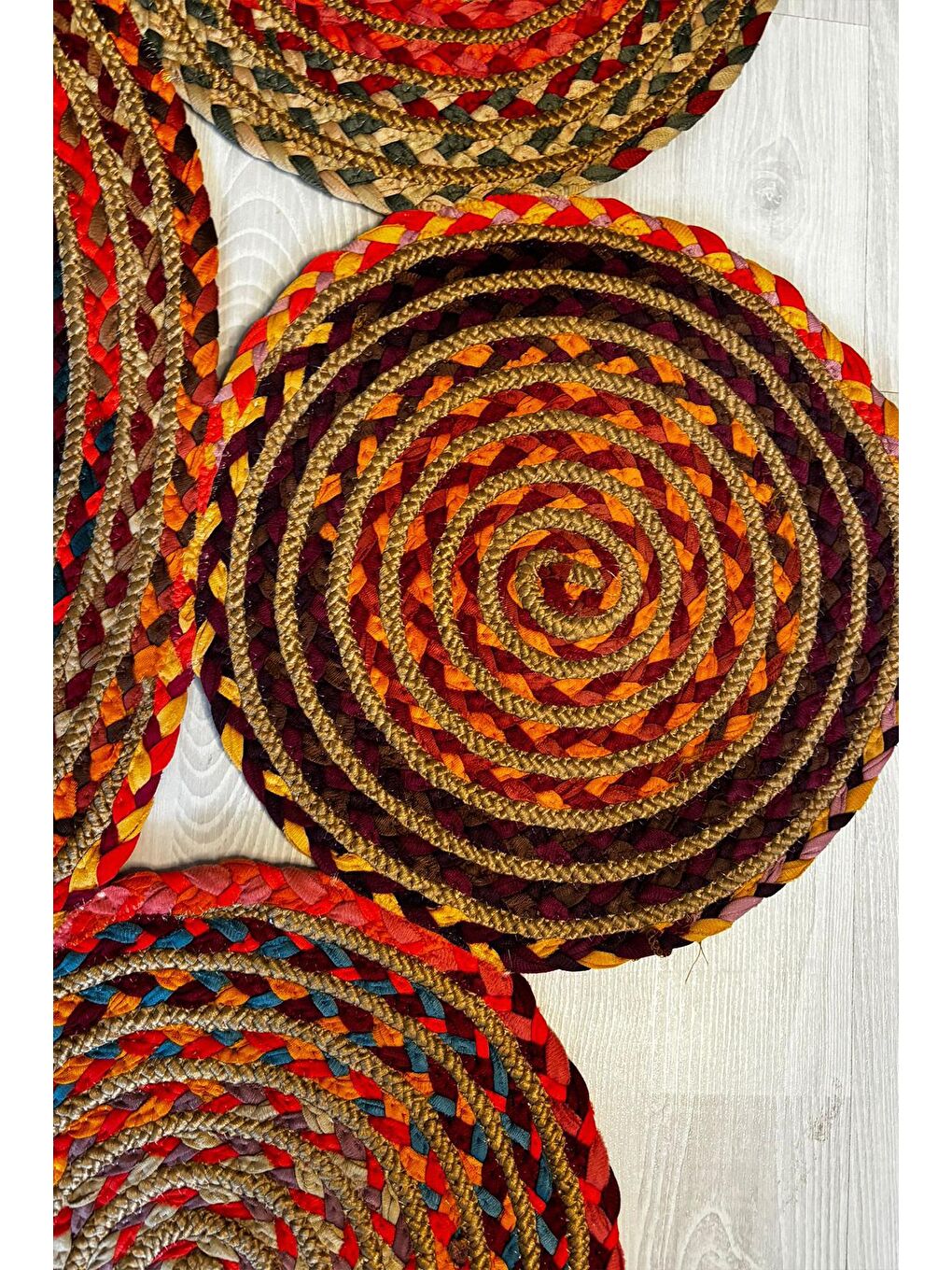 Bej Natural Jüt Halı El Dokuma Hasır Yolluk Bohem Jüt Kilim HMFJUT439 150 x 150 cm-3