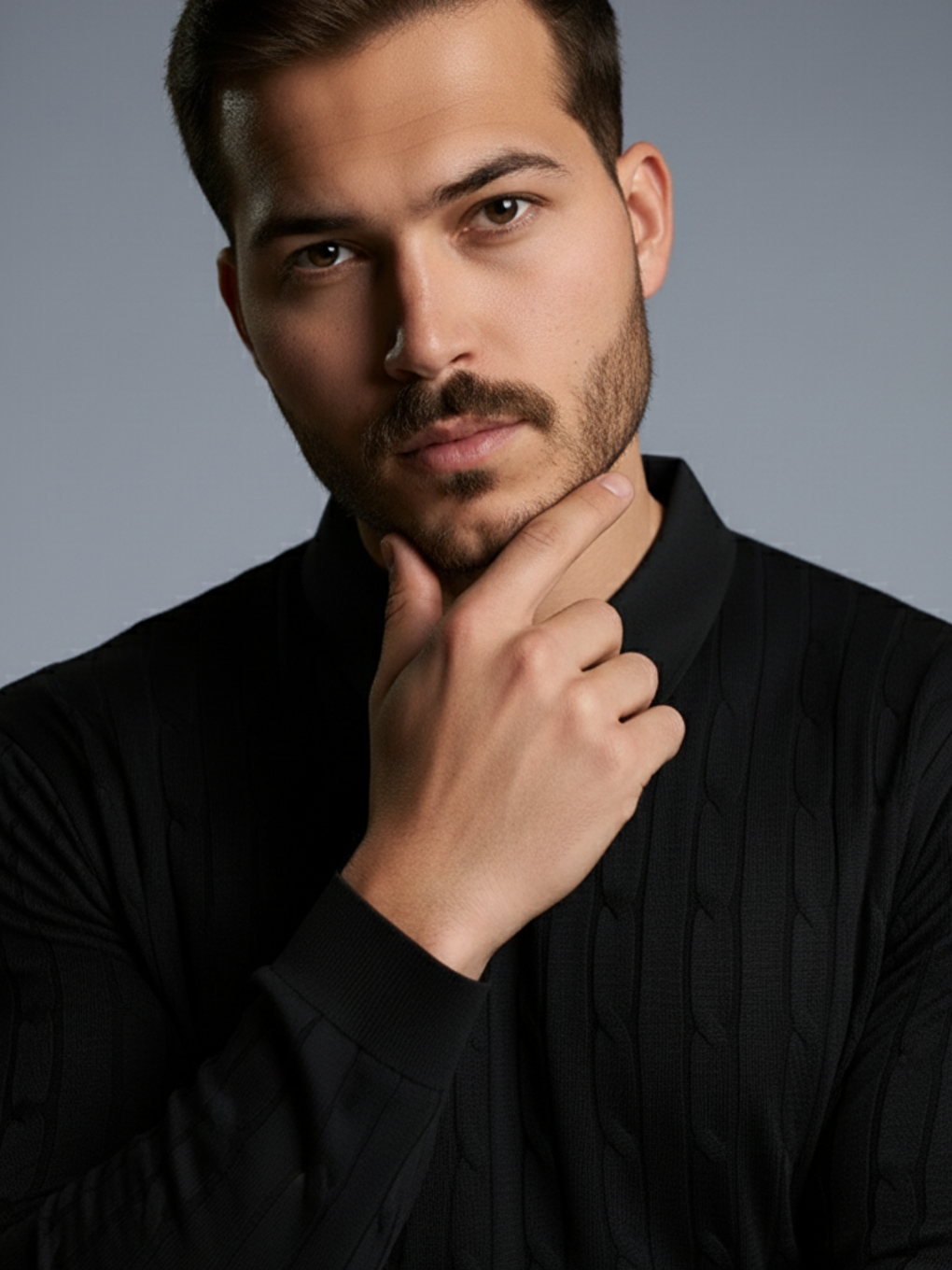 Siyah Ürün Adı: Erkek Saç Örgü Desen Uzun Kollu Triko-2