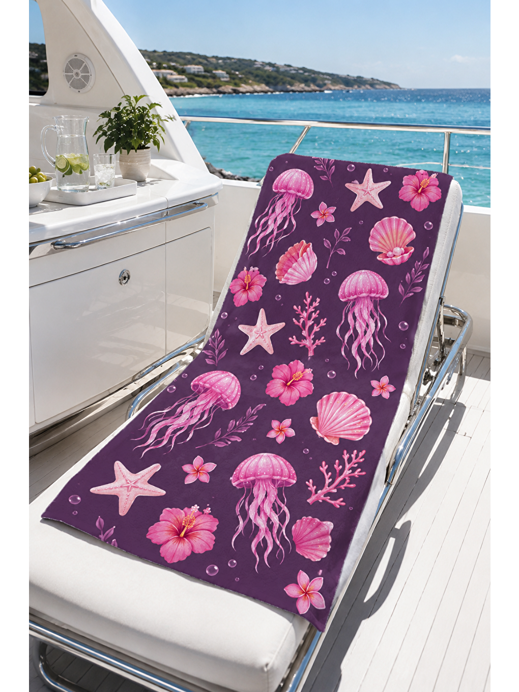 Mor Denizanası Ve Yıldız Desenli 70x150 Plaj Havlusu-4