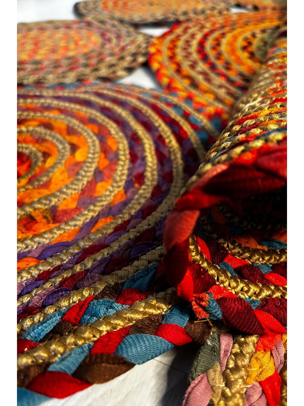 Bej Natural Jüt Halı El Dokuma Hasır Yolluk Bohem Jüt Kilim HMFJUT439 150 x 150 cm-4