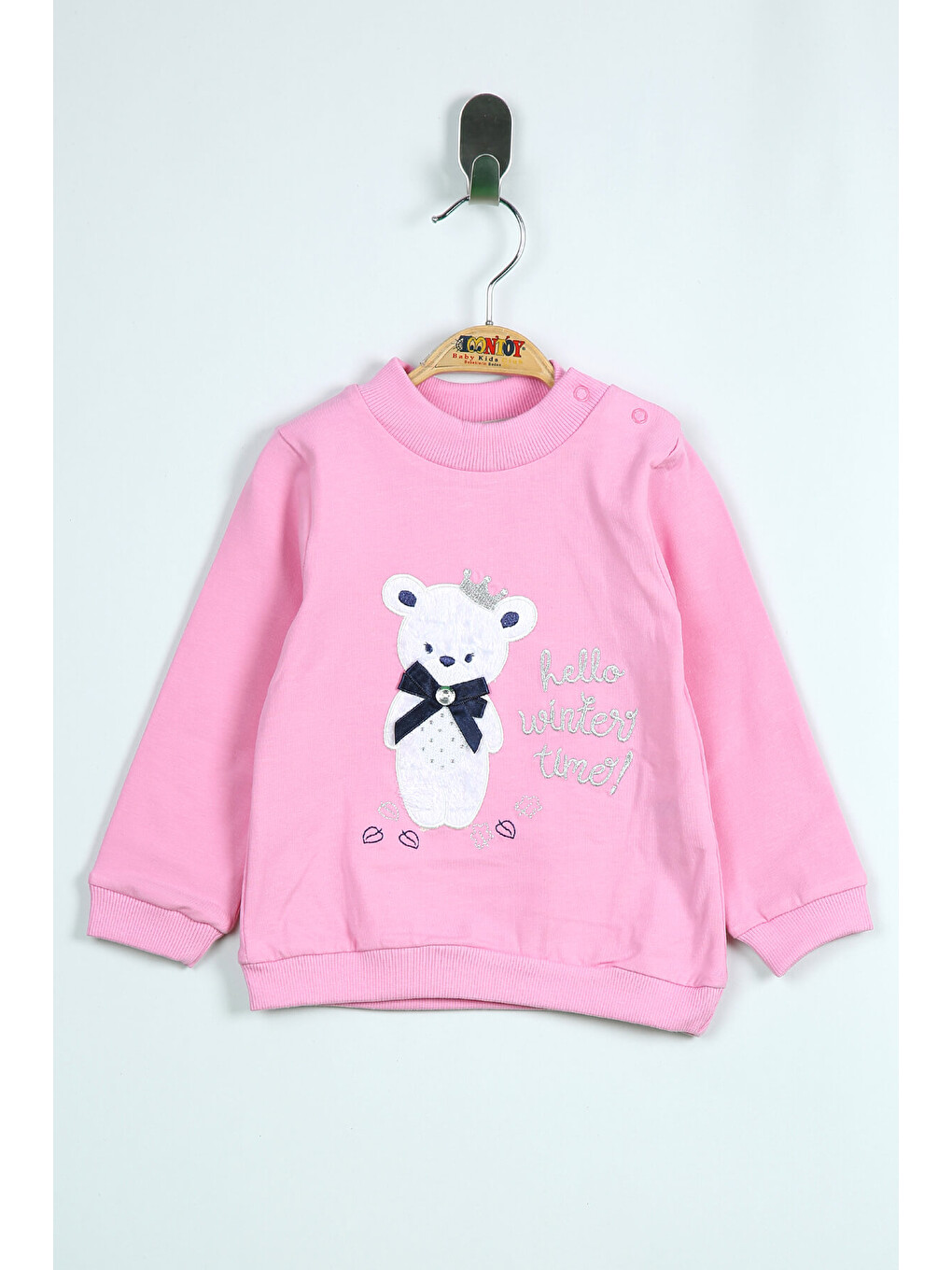 Pembe Kız Bebek Ayıcık Nakışlı İnce Penye Tişört
