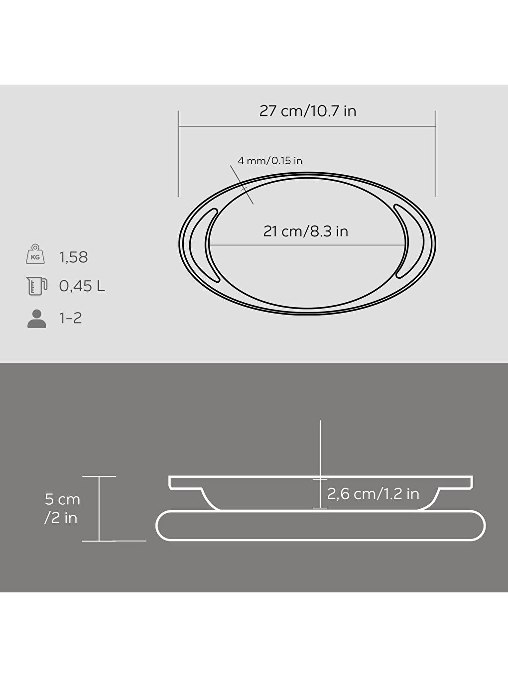 Siyah Oval Sahan Döküm Demir Yekpare Çift Kulplu Kayın Servis Ahşabı Ölçü 21x14cm.-2