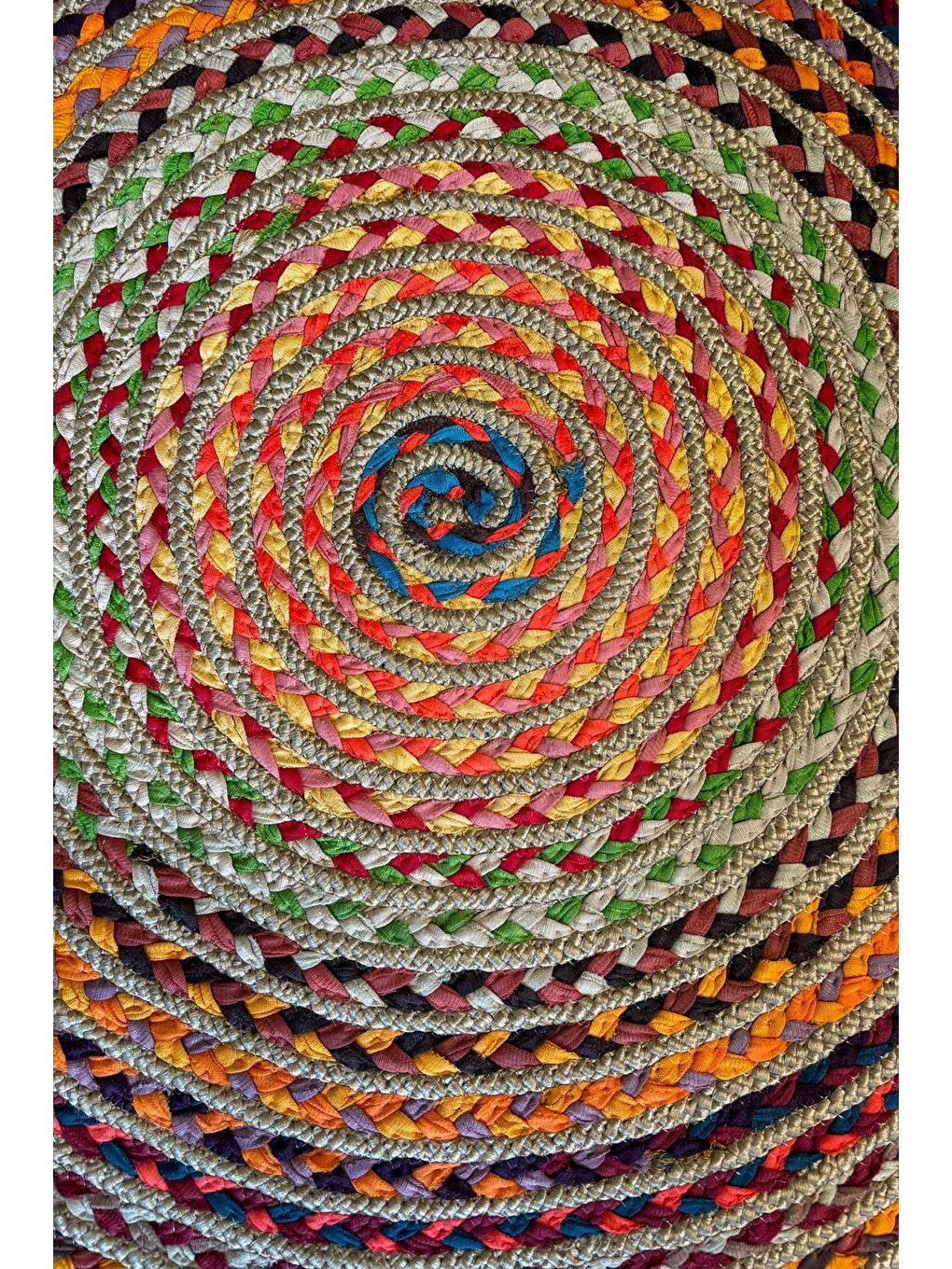 Bej Natural Jüt Halı El Dokuma Hasır Yolluk Bohem Jüt Kilim HMFJUT439 150 x 150 cm-5