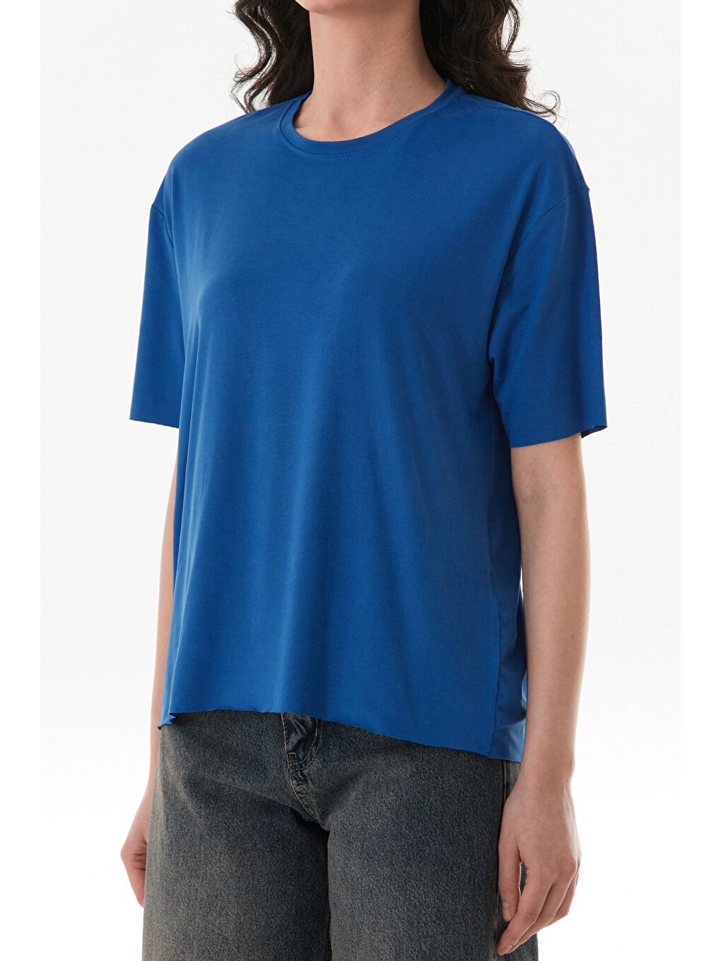 Mavi Basic Bisiklet Yaka Oversize Modal Tişört-4