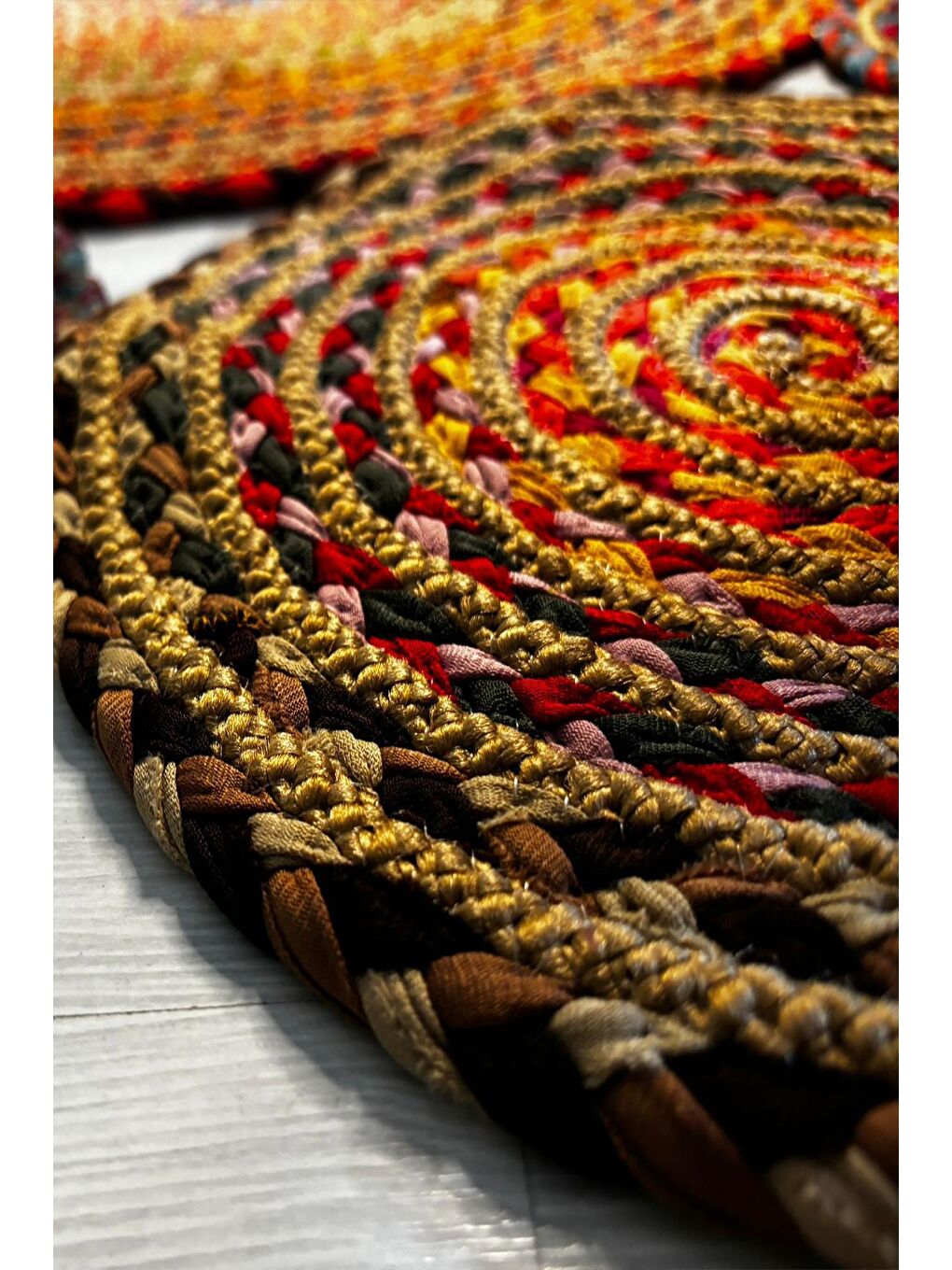 Bej Natural Jüt Halı El Dokuma Hasır Yolluk Bohem Jüt Kilim HMFJUT439 150 x 150 cm-7