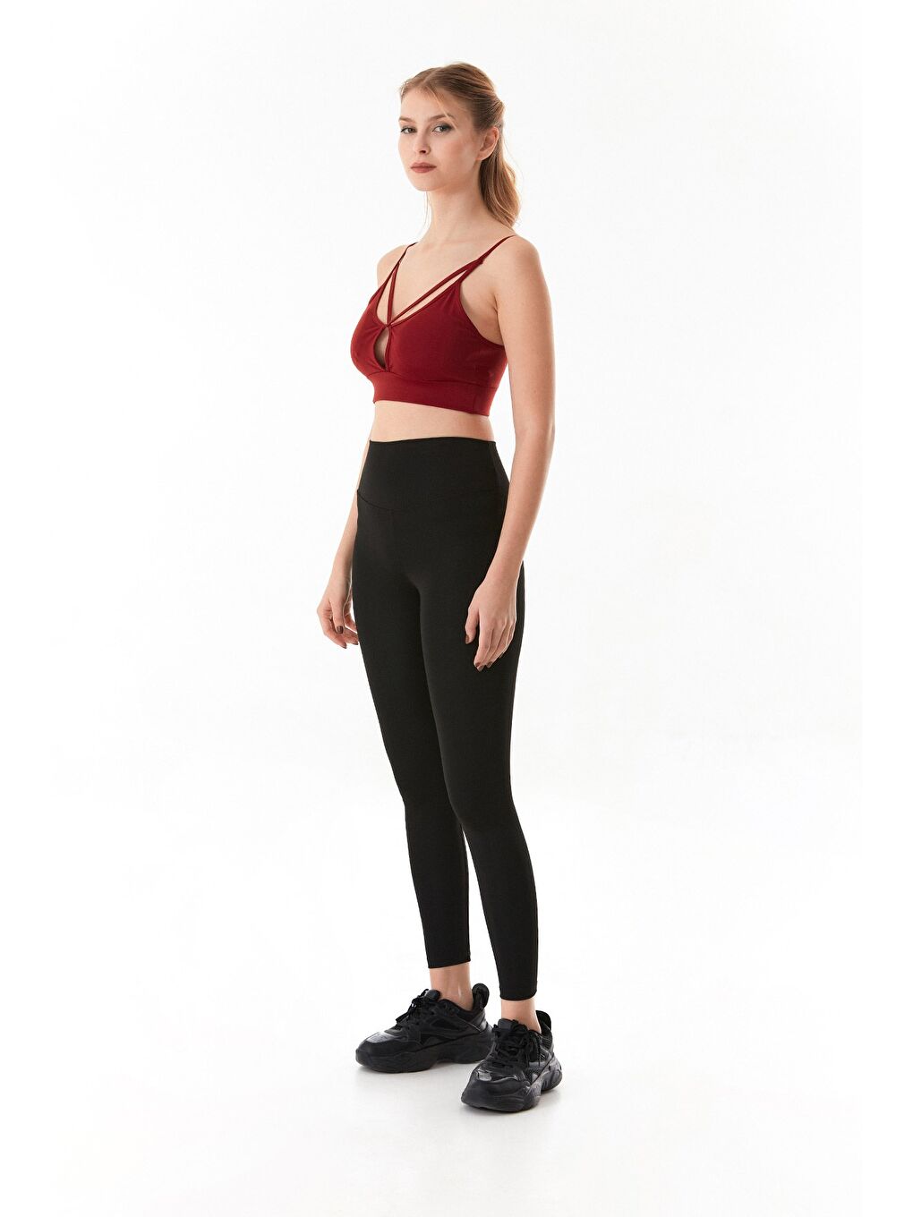 Siyah Active Yazı Baskılı Yüksek Bel Tayt-1