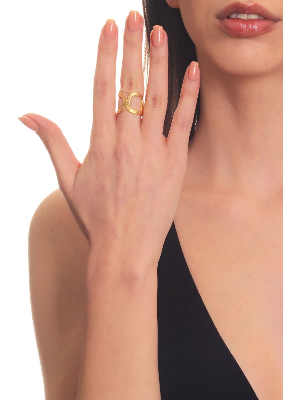 Sarı Kadın Mat Altın Kaplama Dolama Model Dikdörtgen Formlu Tasarım Yüzük-1