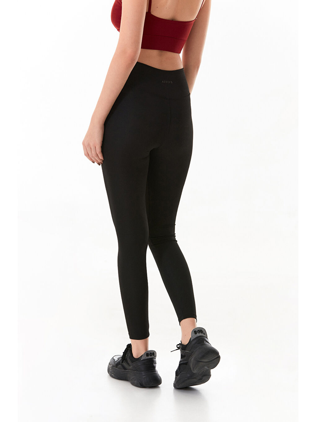 Siyah Active Yazı Baskılı Yüksek Bel Tayt-3