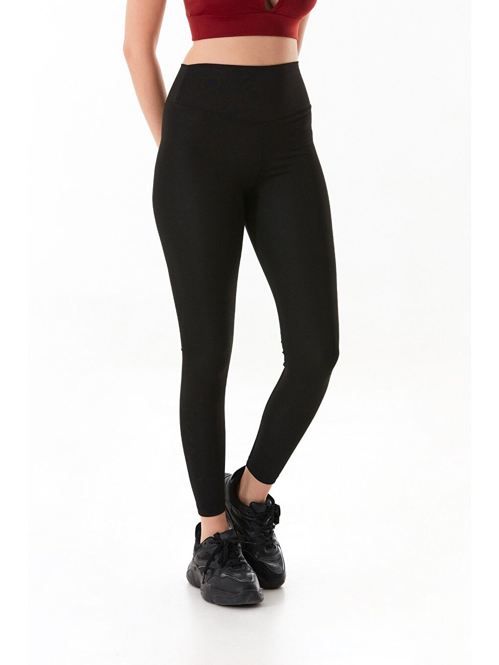 Siyah Active Yazı Baskılı Yüksek Bel Tayt-4