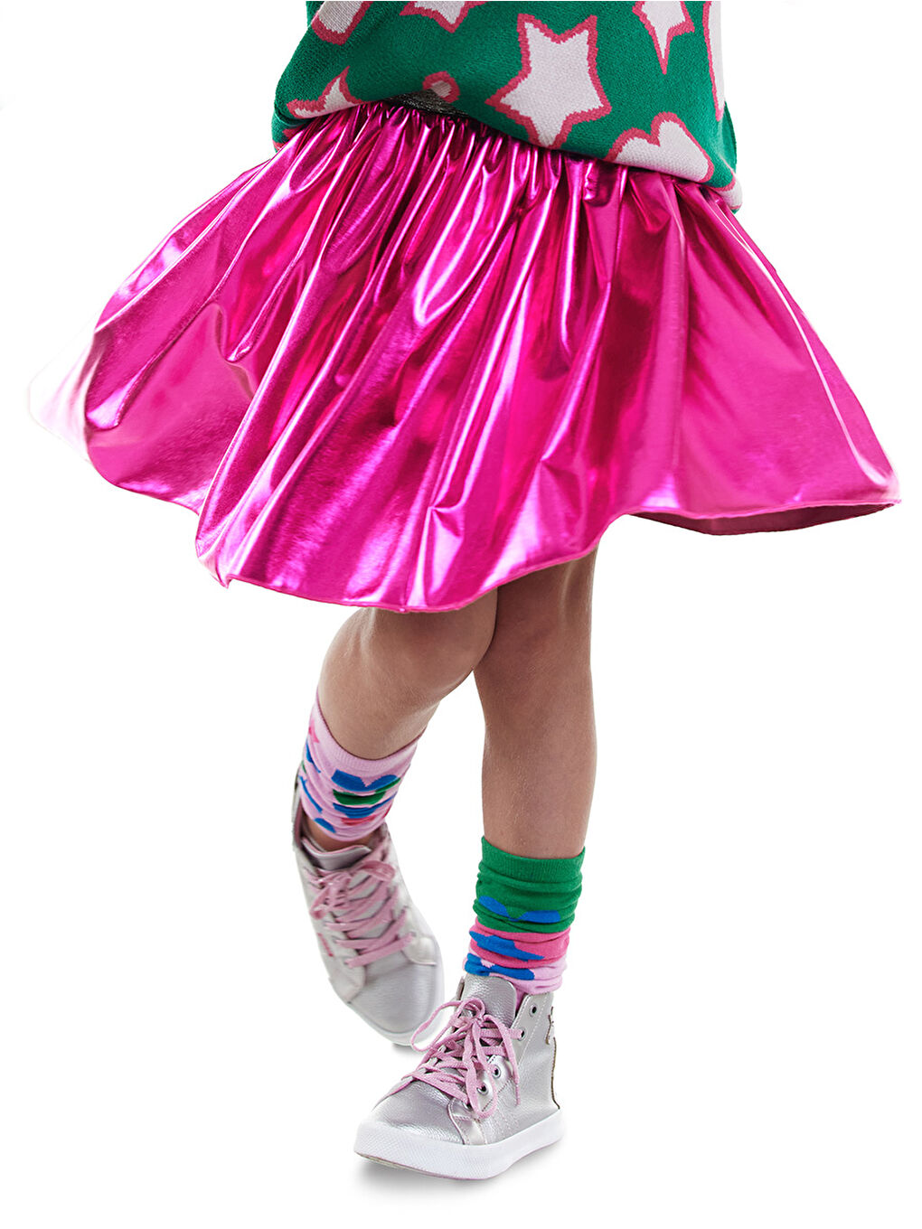 Kız Çocuk Koyu Pembe Metalik Parlak Etek