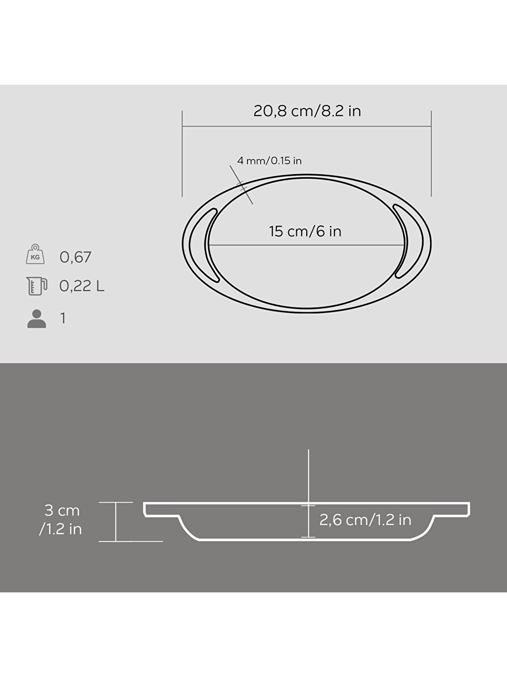 Siyah Oval Sahan Döküm Demir Yekpare Çift Kulplu Ölçü 15x10cm.-3