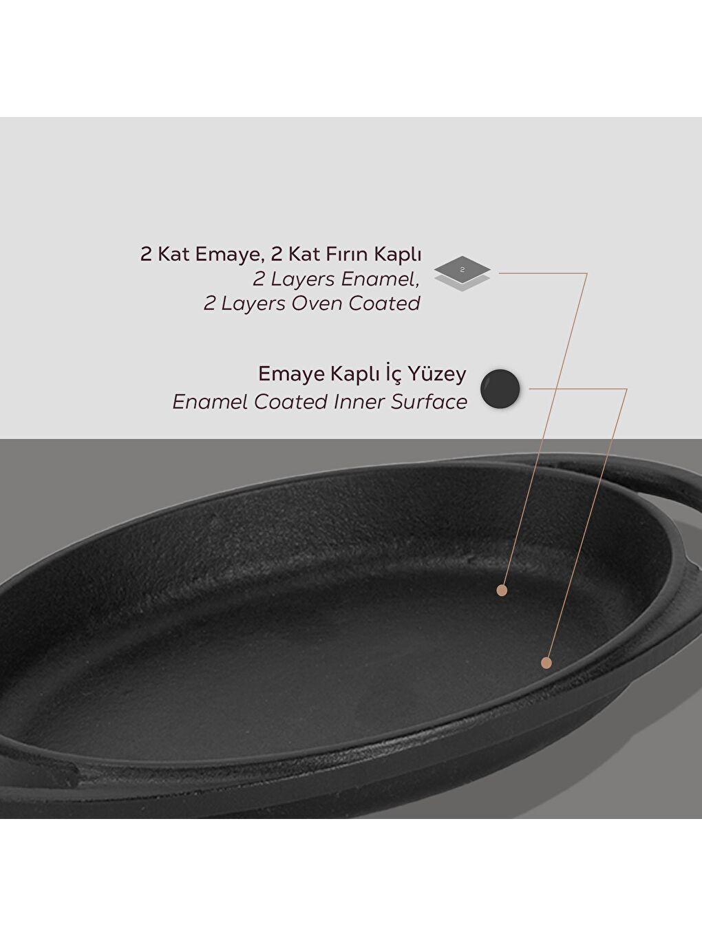 Siyah Oval Sahan Döküm Demir Yekpare Çift Kulplu Ölçü 15x10cm.-4