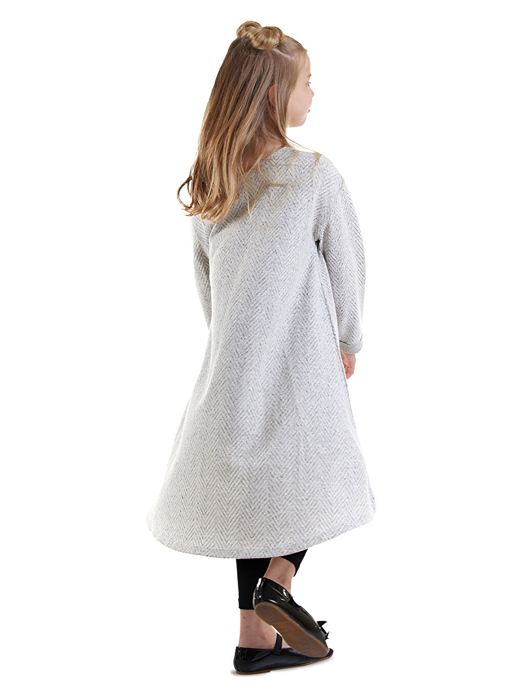 Gri Kız Çocuk Asimetrik Örme Elbise-1