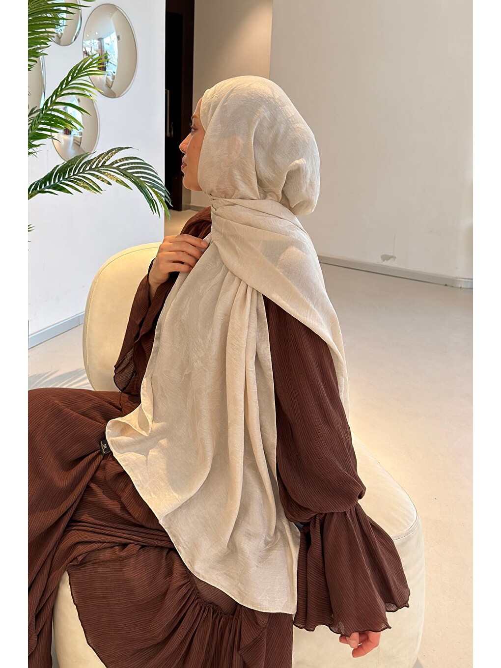 Ağaçdalı Desen Ayrobin Floş Jakar Şal Bej-3