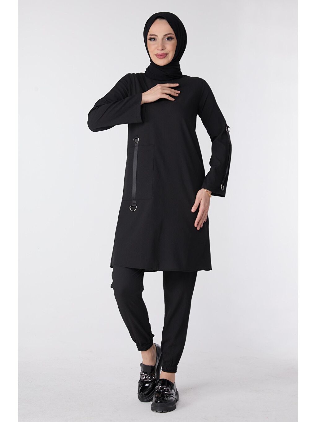 Bisiklet Yaka Kadın Siyah Tunik Pantolon - 13062