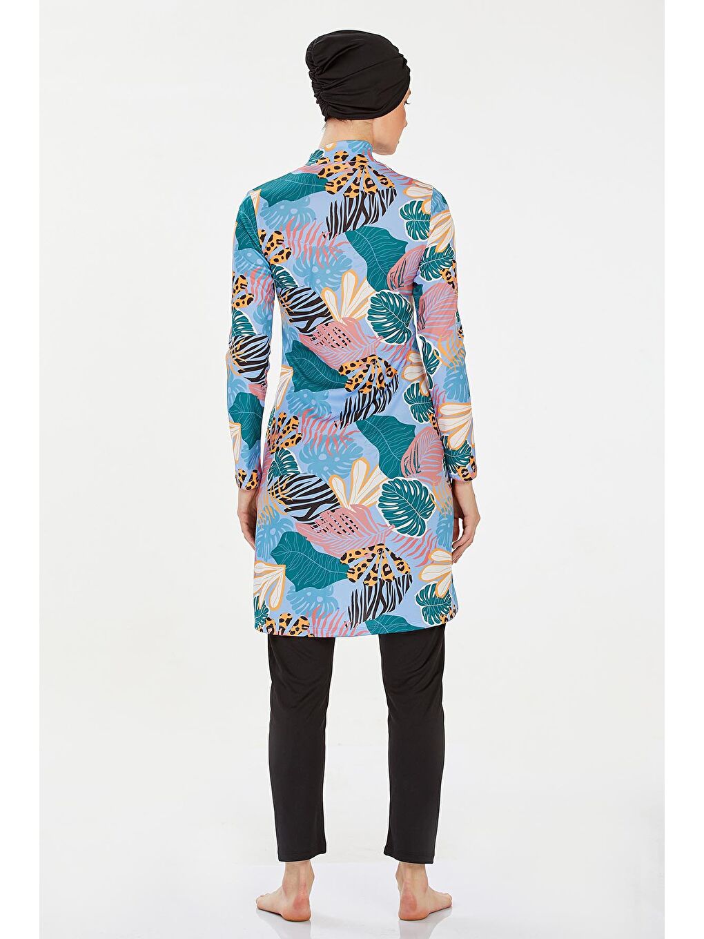 Mavi Desenli 4 Lü Tesettür Mayo-1