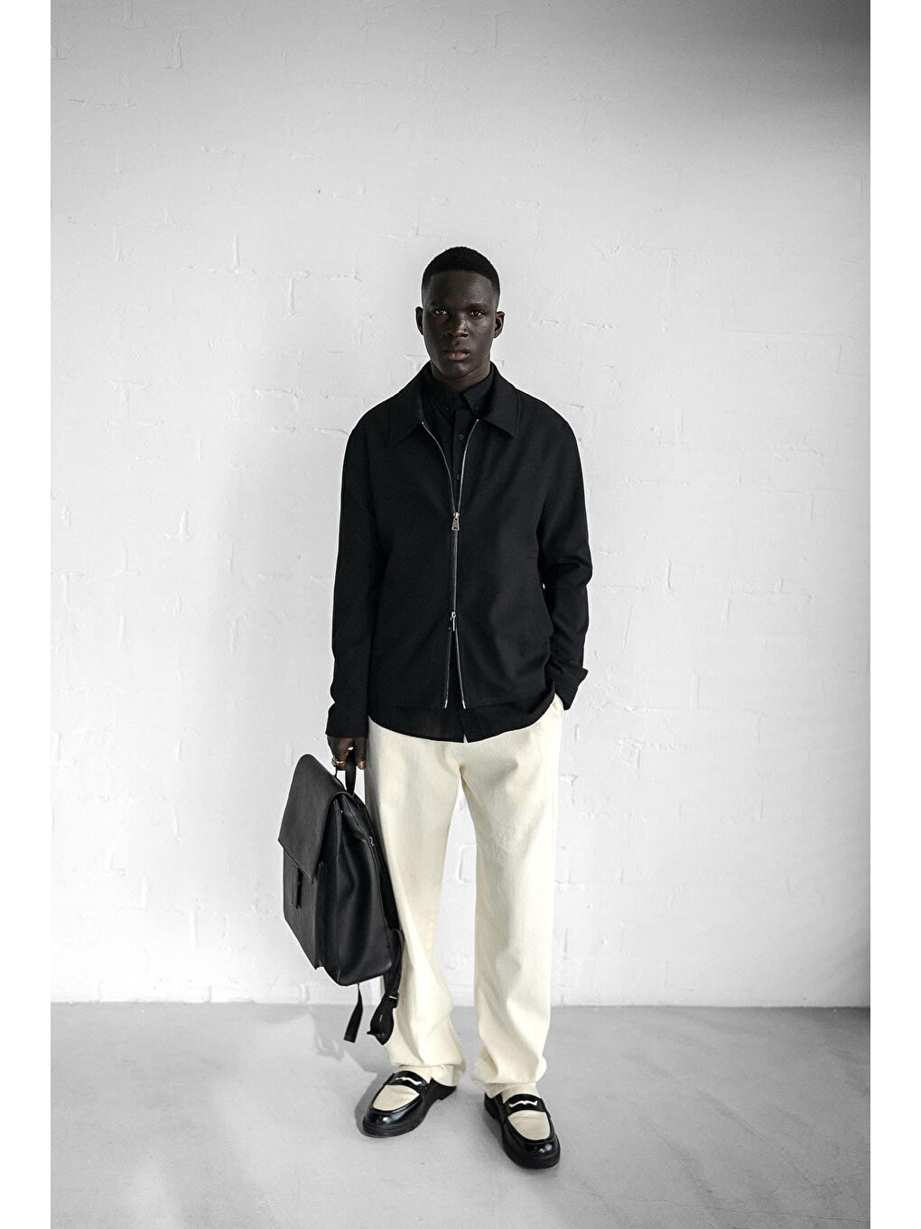 Erkek Beli Lastikli Desenli Baggy Pantolon Bej-1