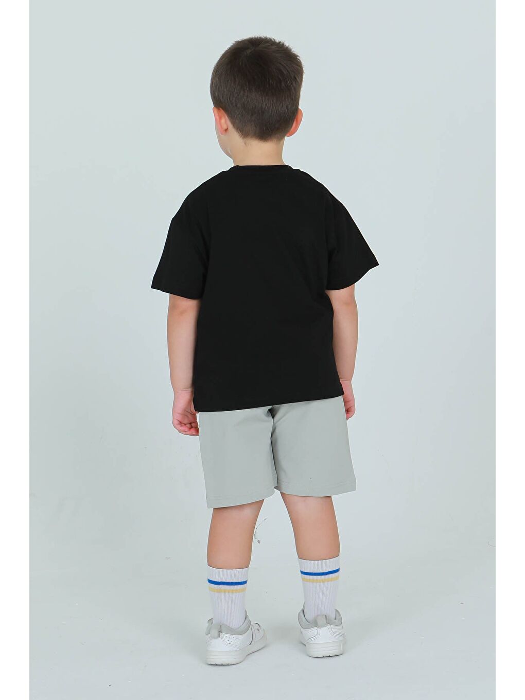 Siyah Bisiklet Yaka Şortlu Erkek Çocuk Eşofman Takımı-5