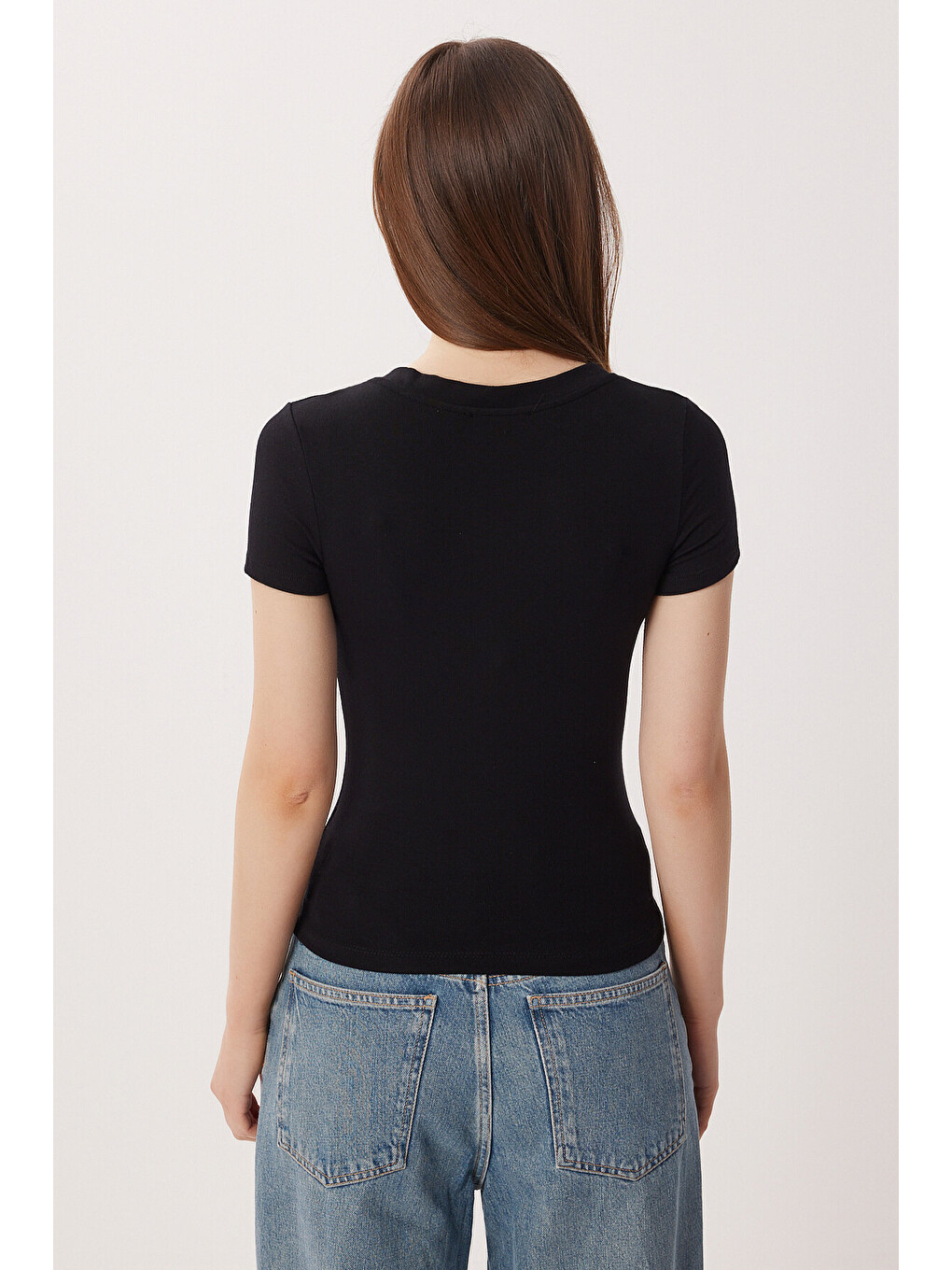 V Yaka Basic Örme T-shirt Siyah Ldz0069-4
