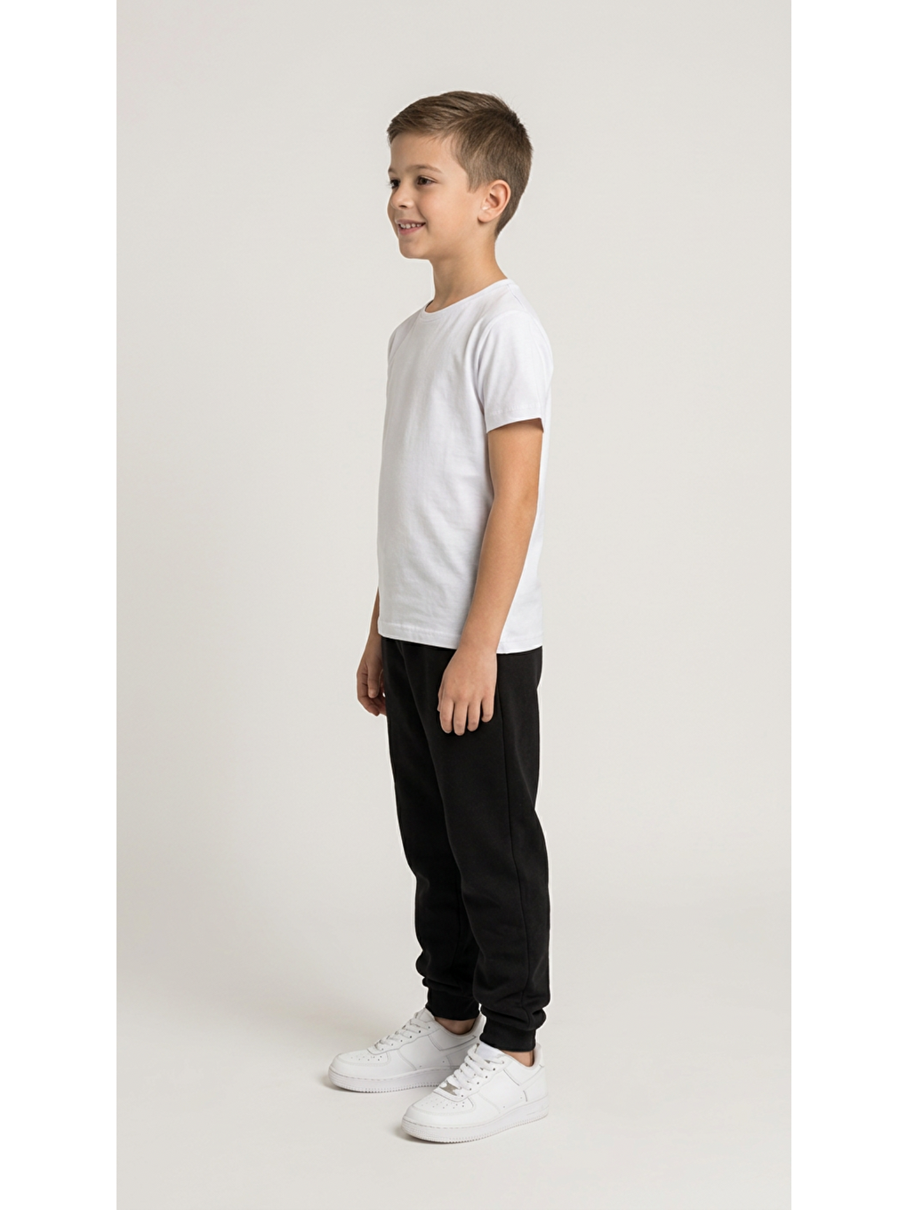 Beyaz Basic Kısa Kol Erkek Çocuk T-Shirt-1