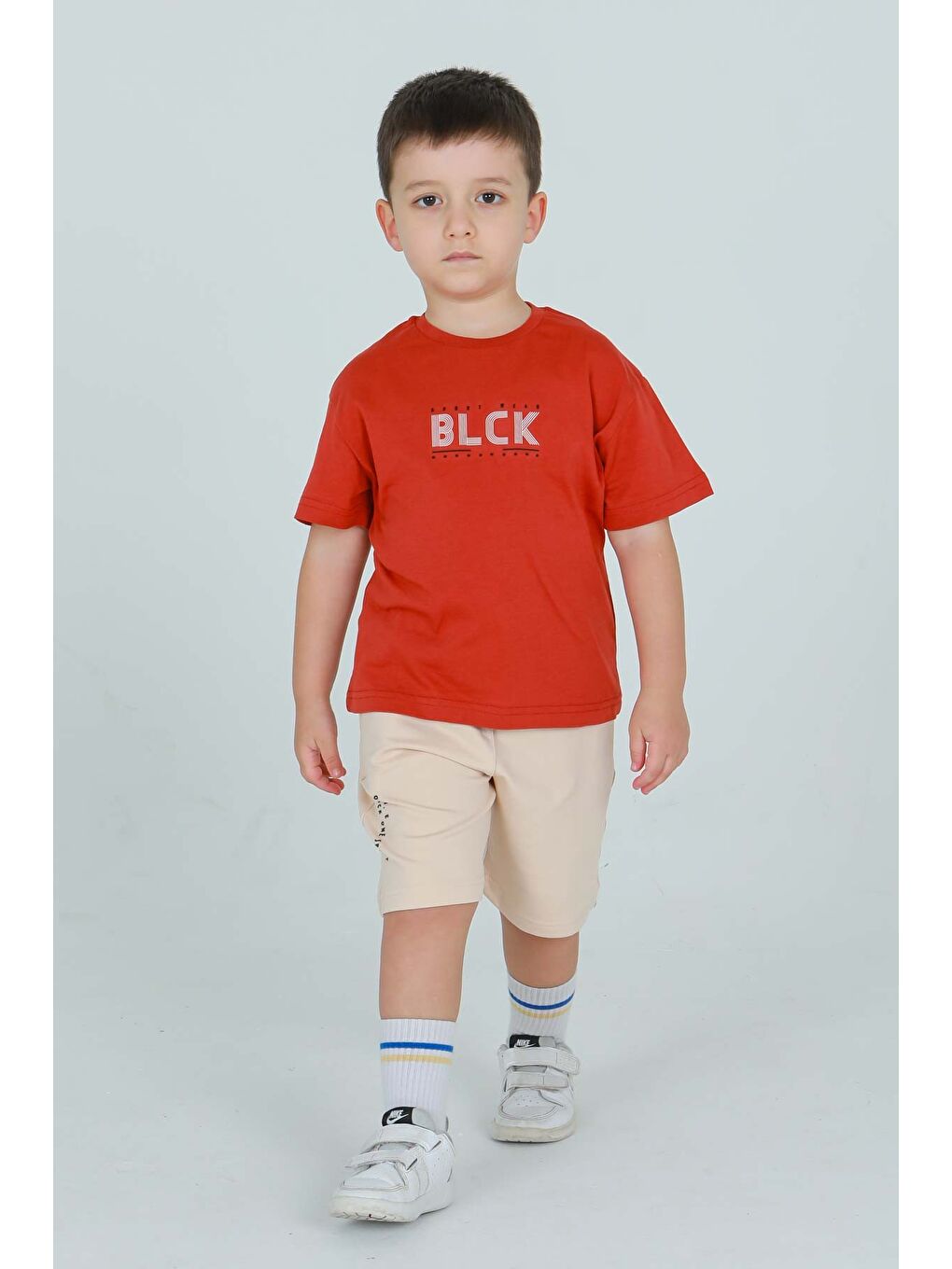 Kahverengi Bisiklet Yaka Şortlu Erkek Çocuk Eşofman Takımı-2