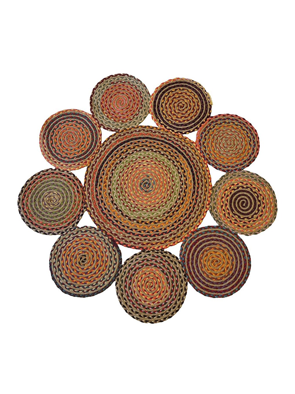 Bej Natural Jüt Halı El Dokuma Hasır Yolluk Bohem Jüt Kilim HMFJUT439 200 x 200 cm