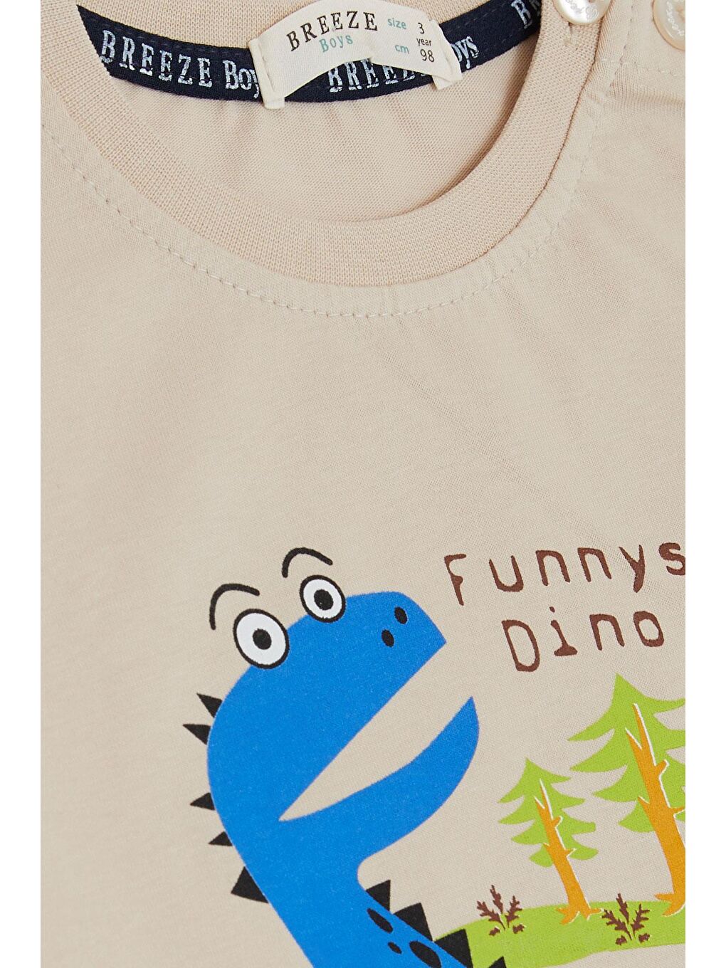 Erkek Çocuk Tişört Orman Temalı Komik Dinozorlar Baskılı Bej (2-6 Yaş)-2