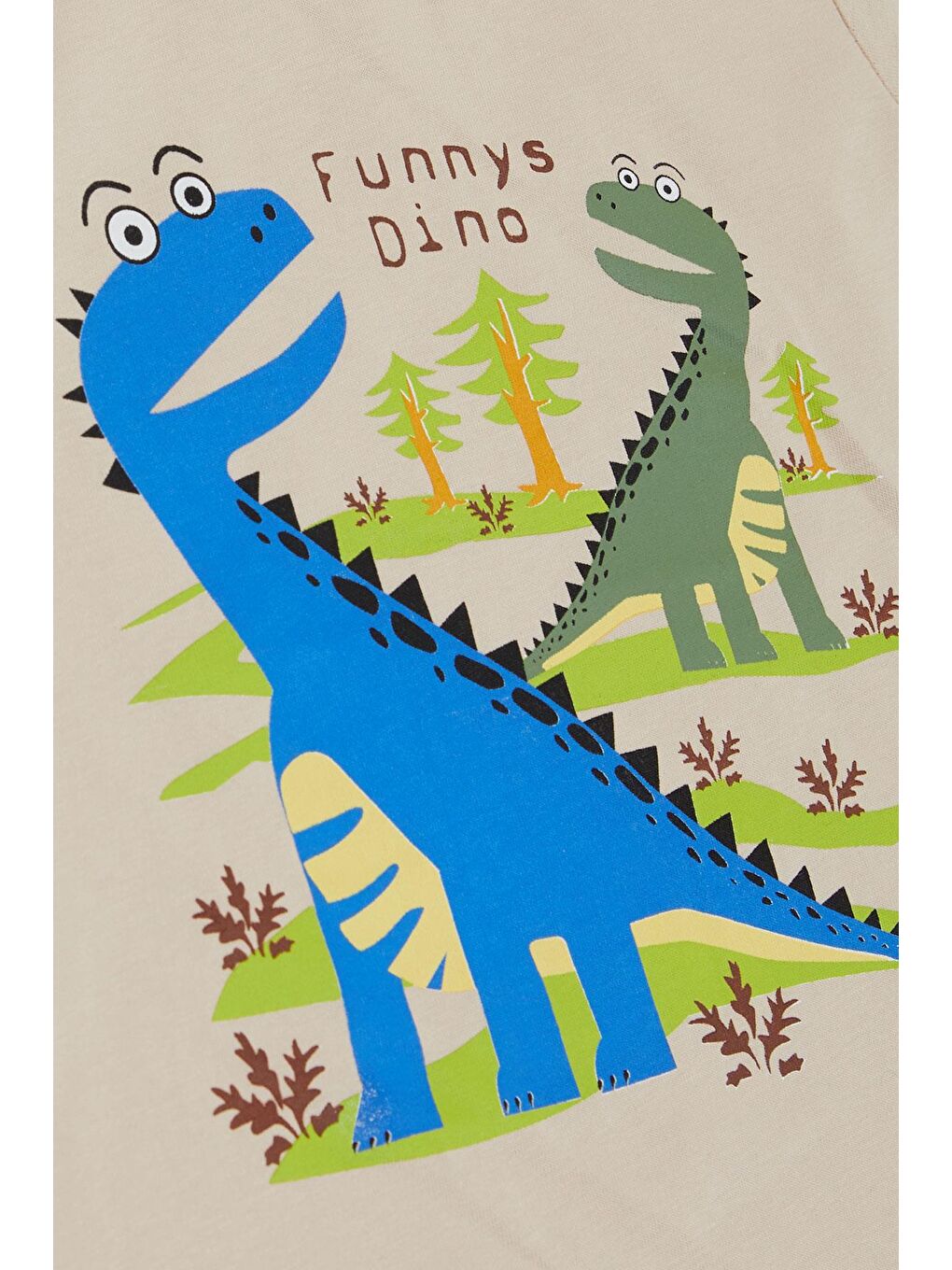 Erkek Çocuk Tişört Orman Temalı Komik Dinozorlar Baskılı Bej (2-6 Yaş)-3