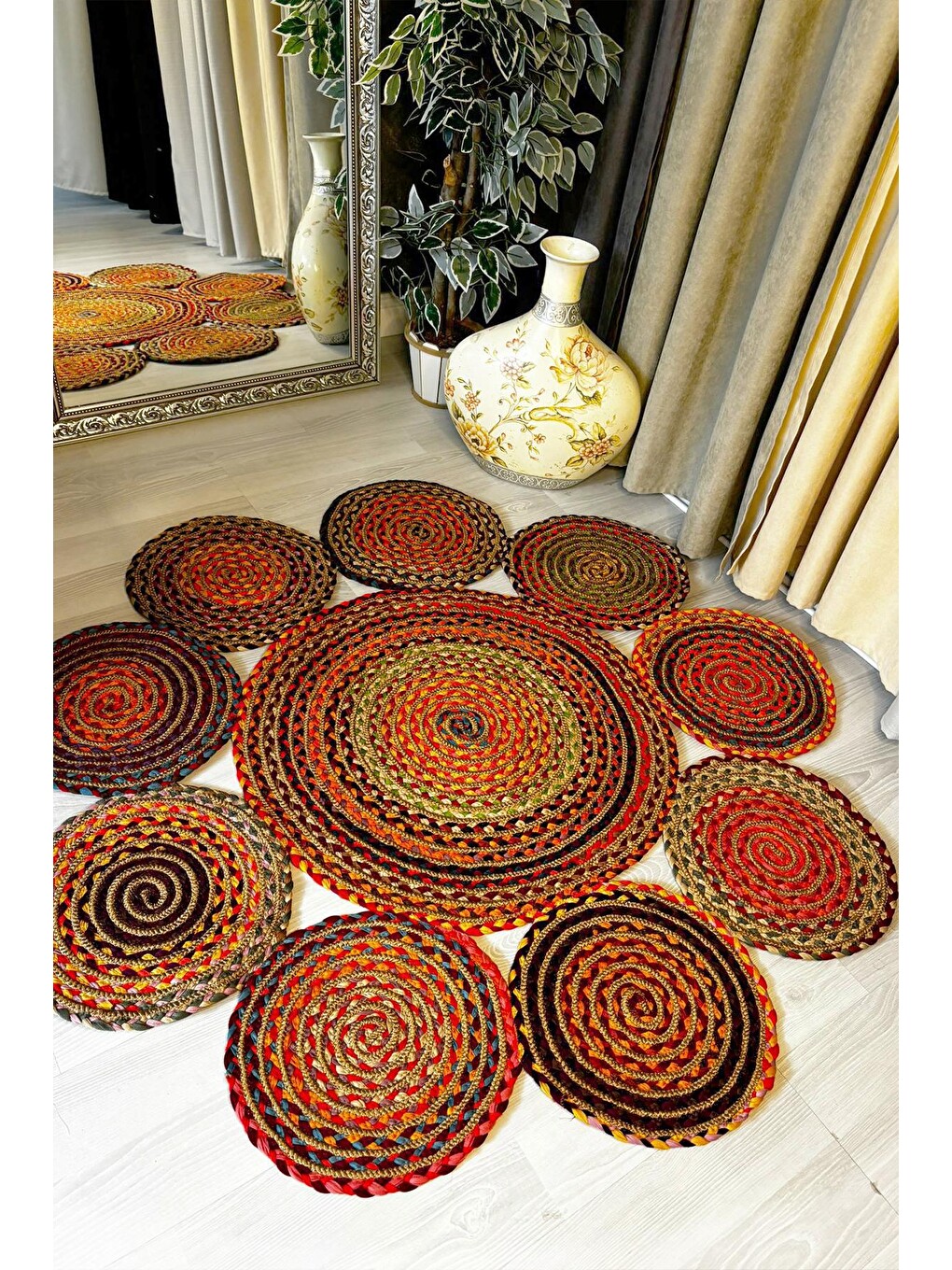 Bej Natural Jüt Halı El Dokuma Hasır Yolluk Bohem Jüt Kilim HMFJUT439 200 x 200 cm-1