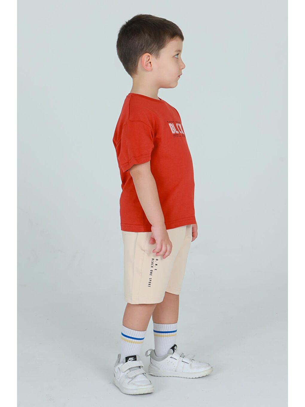 Kahverengi Bisiklet Yaka Şortlu Erkek Çocuk Eşofman Takımı-4