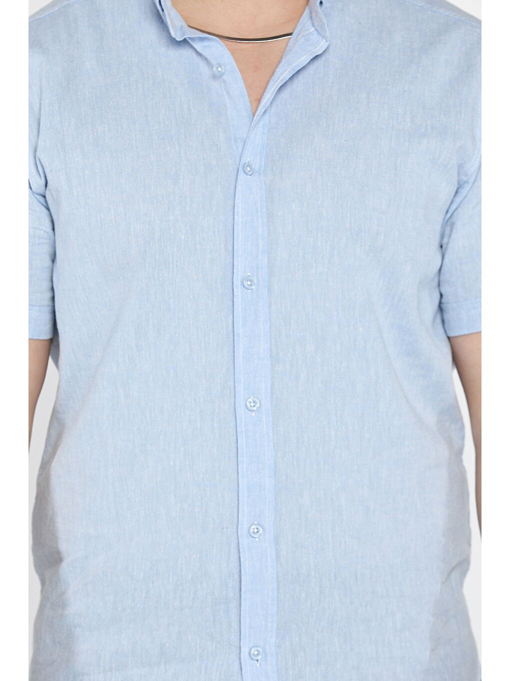 Mavi Erkek Kısa Kol Keten Gömlek-3