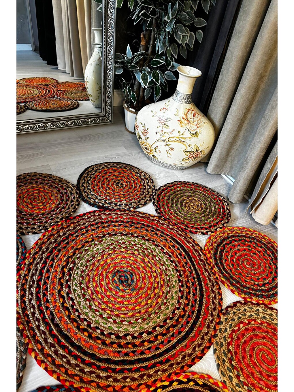Bej Natural Jüt Halı El Dokuma Hasır Yolluk Bohem Jüt Kilim HMFJUT439 200 x 200 cm-2