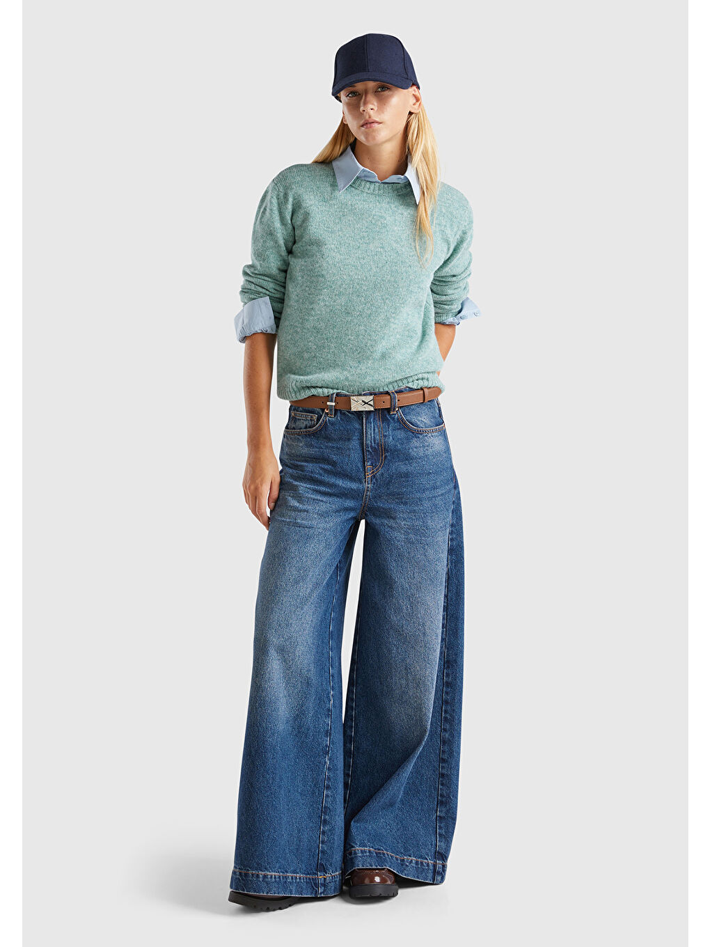 Turkuaz Kadın Su Yeşili Bisiklet Yaka Shetland Kazak-2