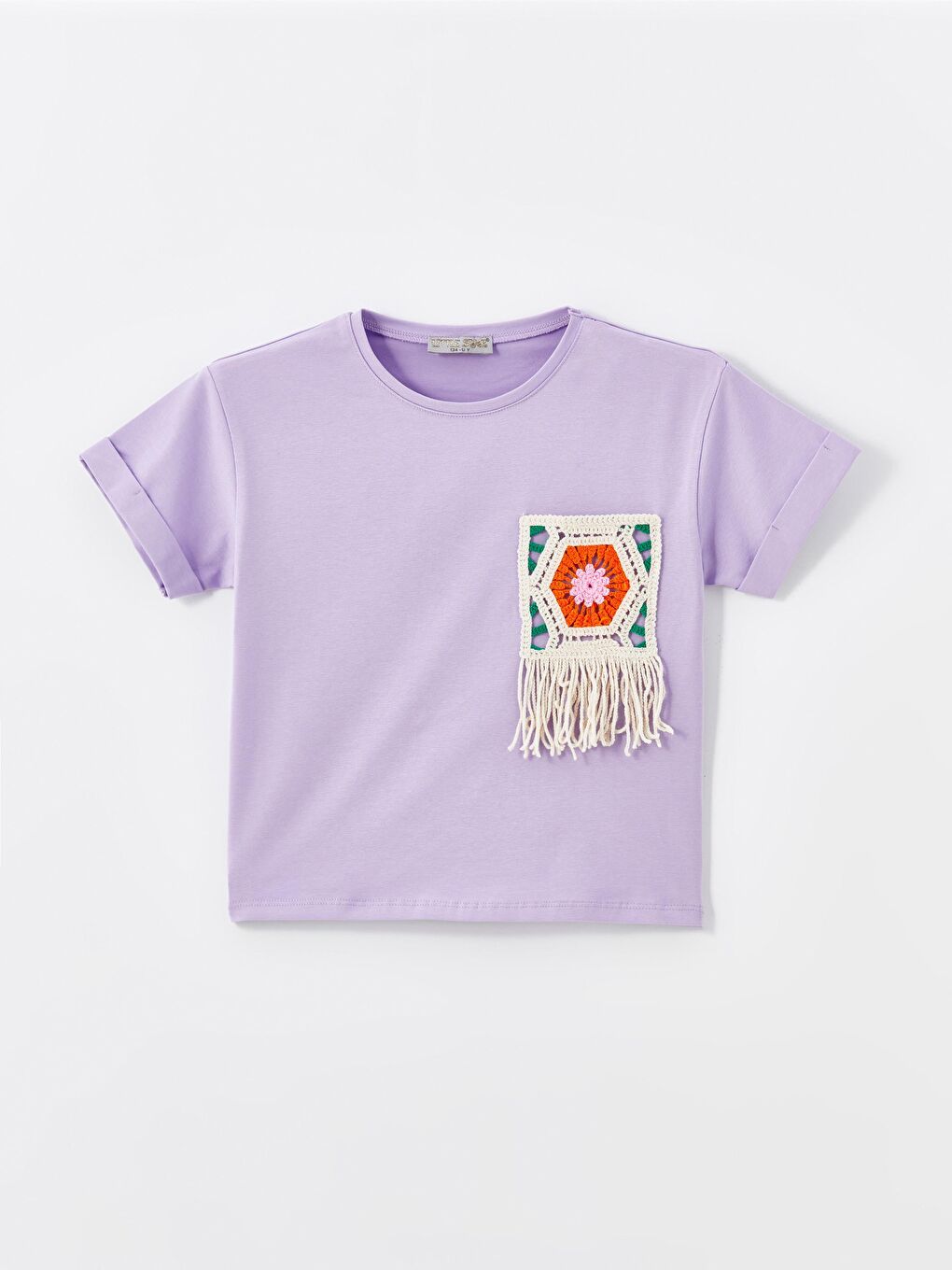 Lila Kız Çocuk Püsküllü Cepli Tişört