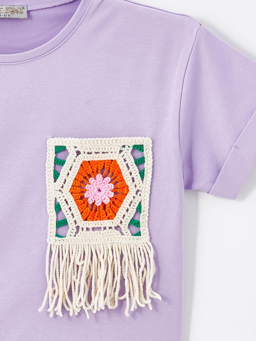 Lila Kız Çocuk Püsküllü Cepli Tişört-1