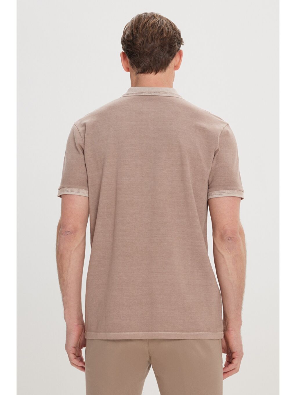 Erkek Koyu Bej Slim Fit Dar Kesim %100 Pamuk Baskılı Polo Yaka Tişört-4