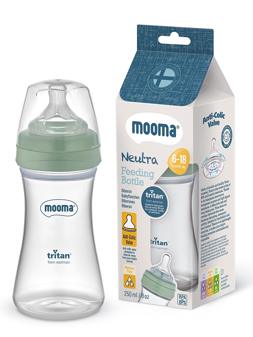 Biberon 250 Ml 6-18 Orta Akış - Yeşil