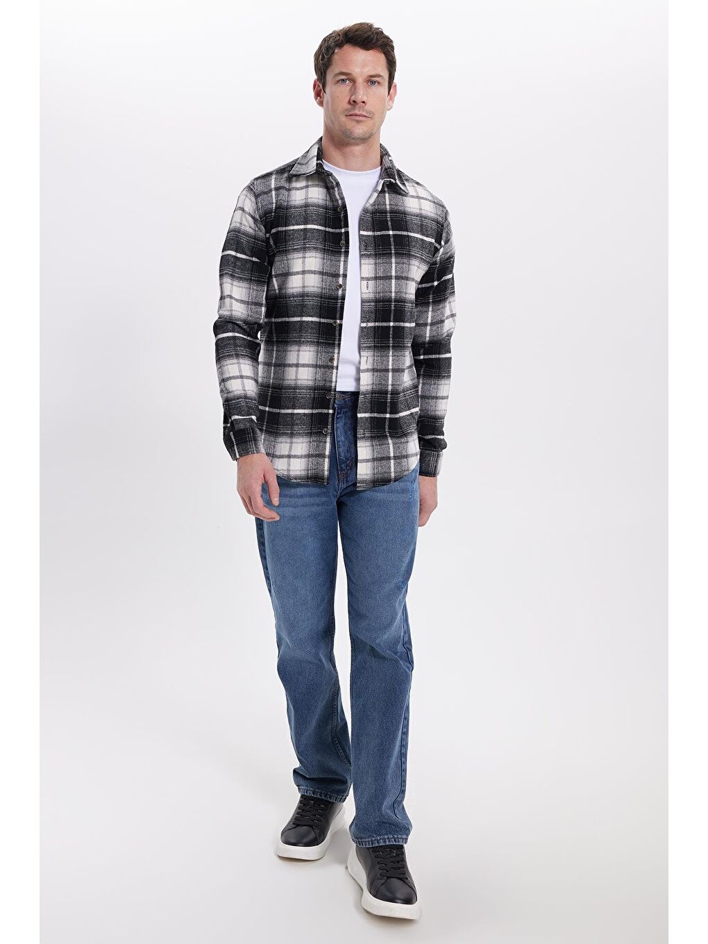 Siyah Erkek Slim Fit Dar Kesim Kareli Kışlık Oduncu Gömlek-2