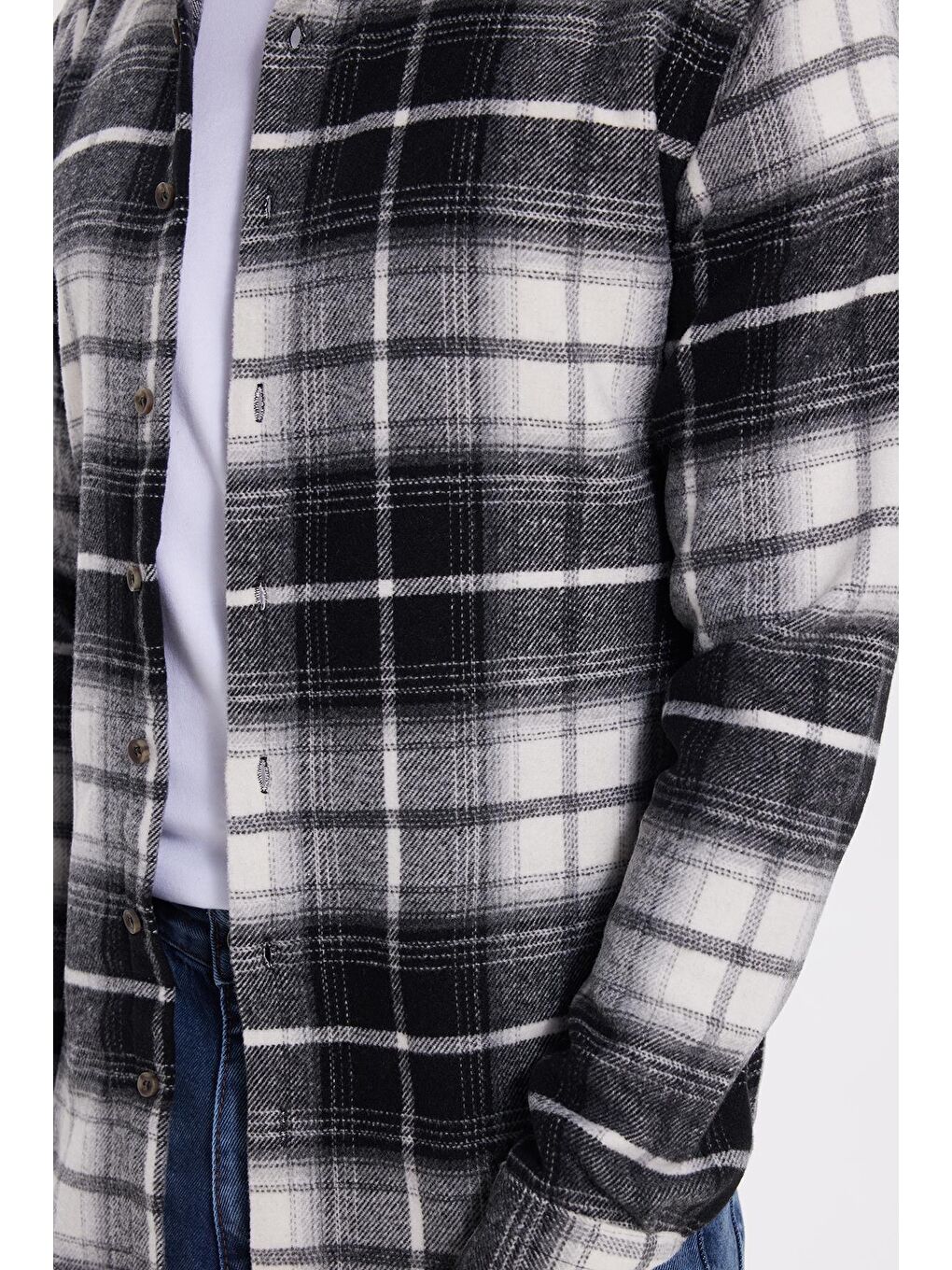 Siyah Erkek Slim Fit Dar Kesim Kareli Kışlık Oduncu Gömlek-3