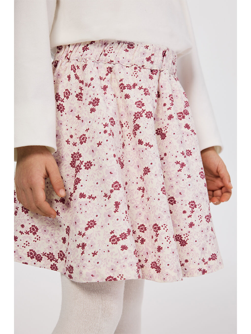 Kız Çocuk Çiçek Desenli Ekru Etek-1