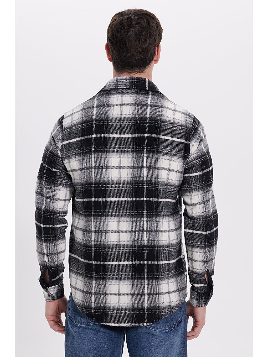 Siyah Erkek Slim Fit Dar Kesim Kareli Kışlık Oduncu Gömlek-6