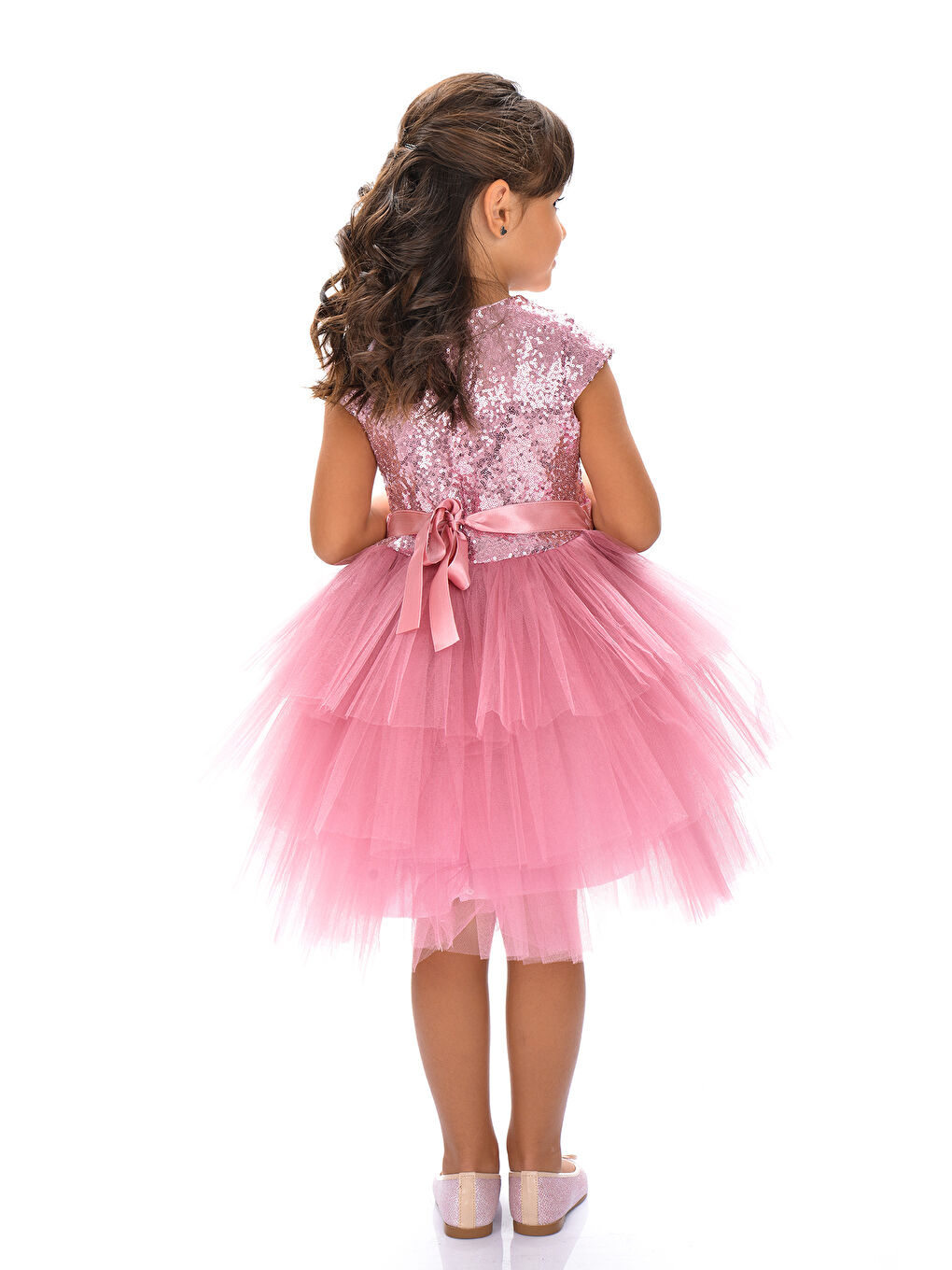 Pembe Çocuk Pullu Tüllü Parti Elbisesi-2