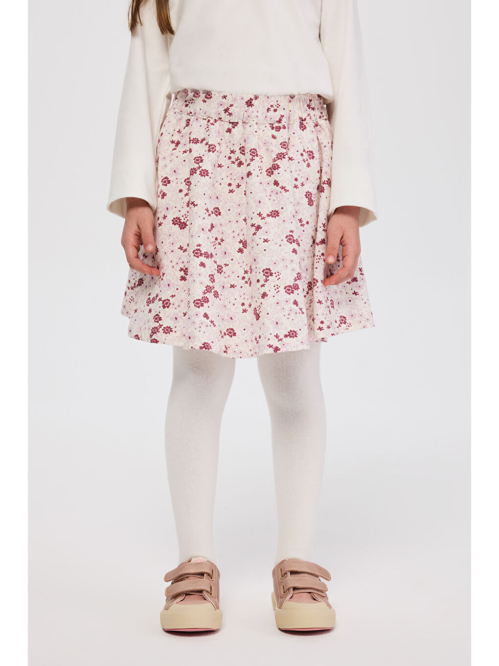 Kız Çocuk Çiçek Desenli Ekru Etek-5